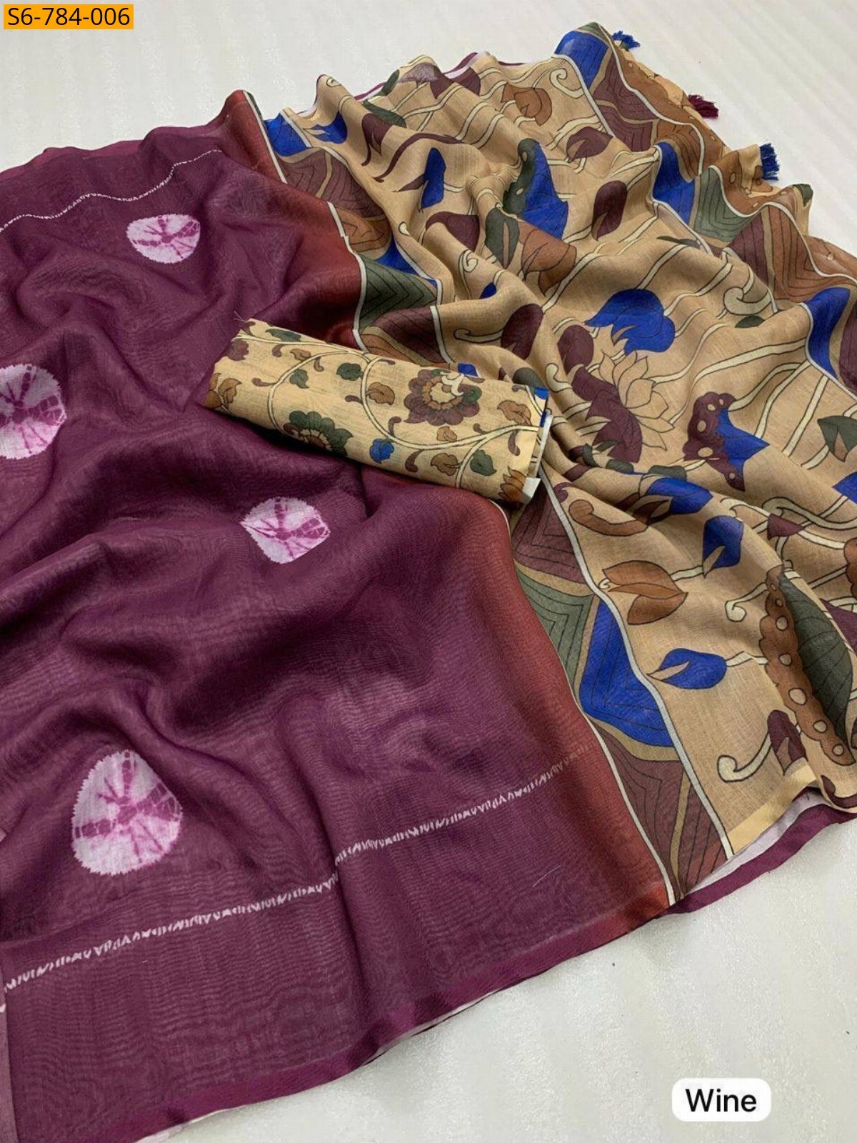 Fancy Soft Lenin Sarees - Wine