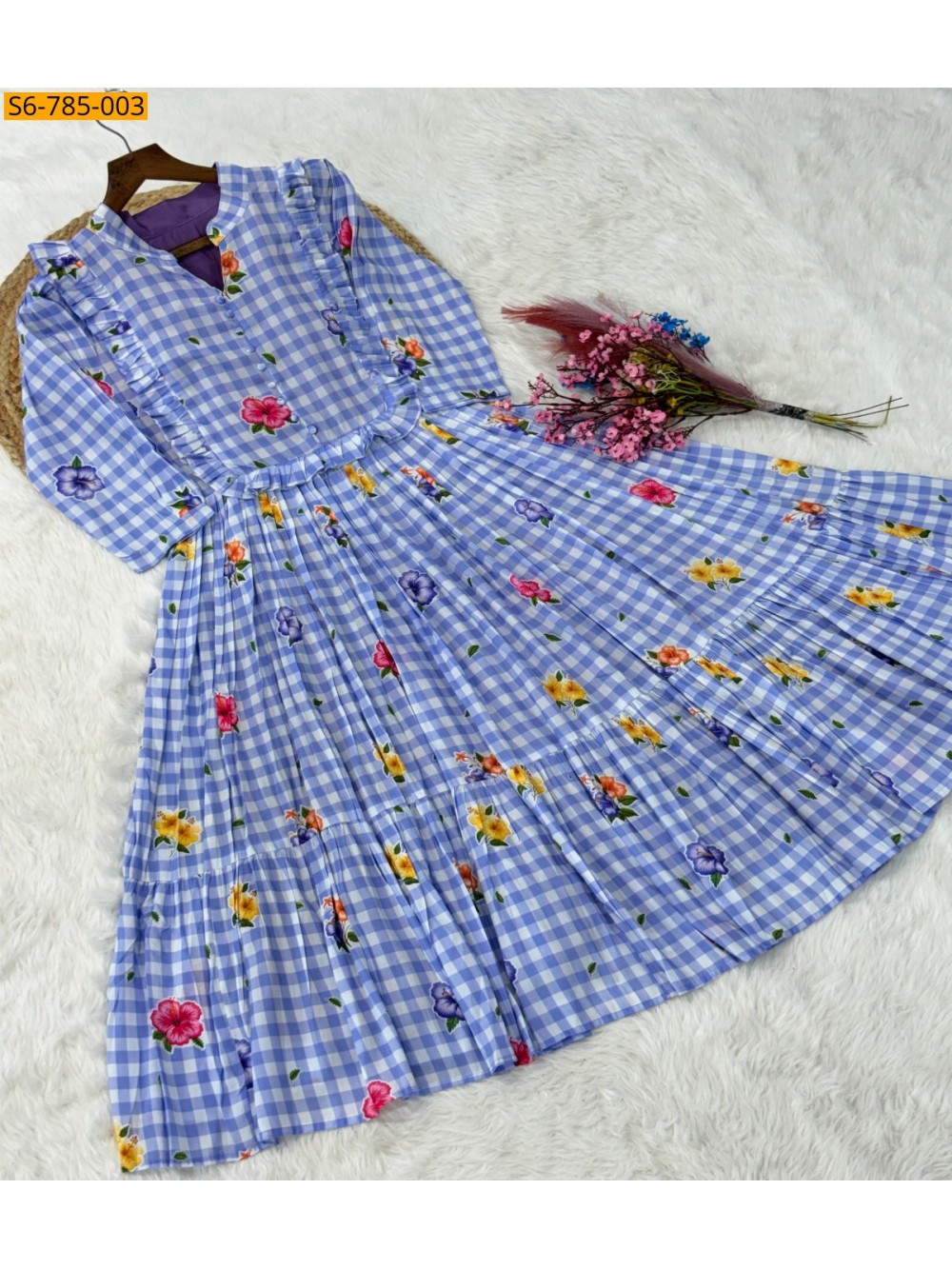 Fancy Muslin Silk With Gingham print Kurti