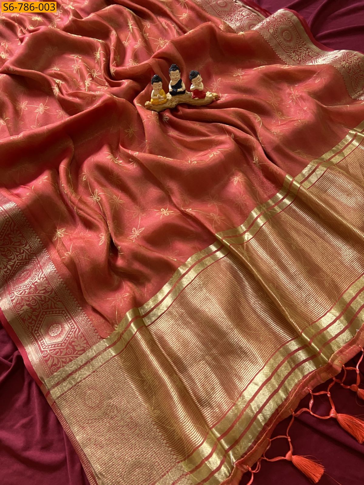 Orange Fancy Soft Fendy Satin Saree