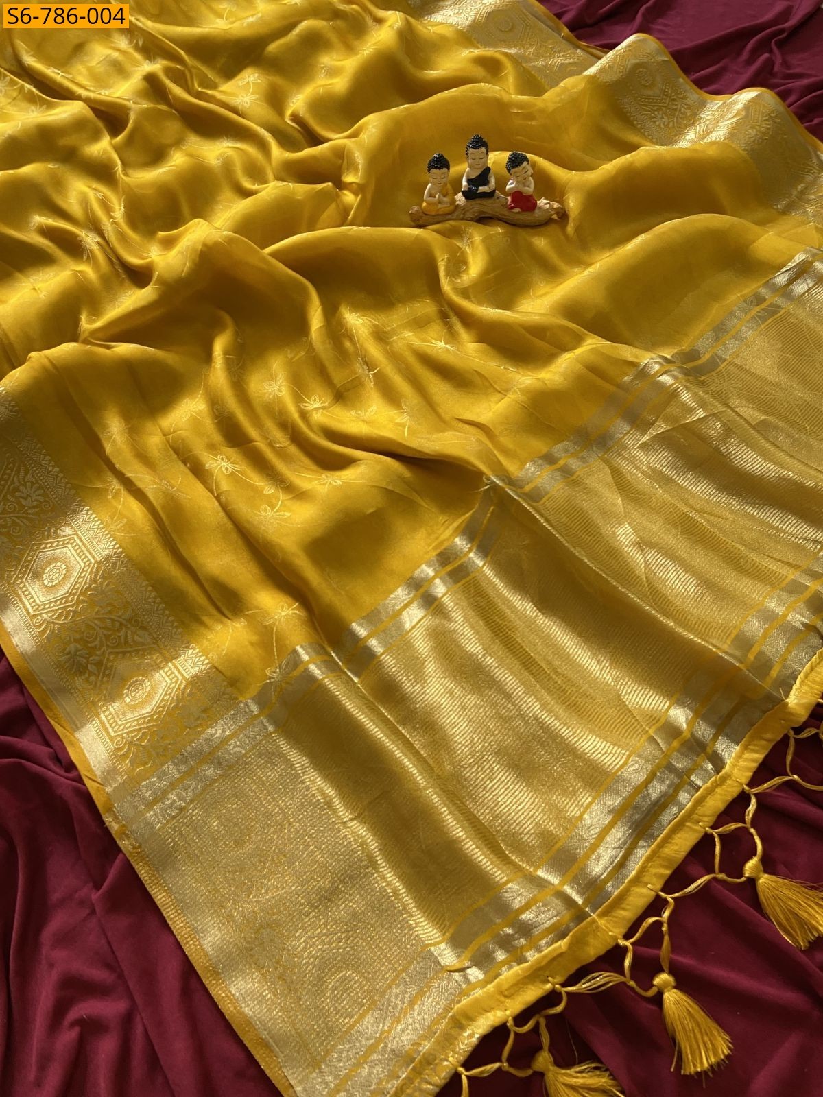 Yellow Fancy Soft Fendy Satin Saree