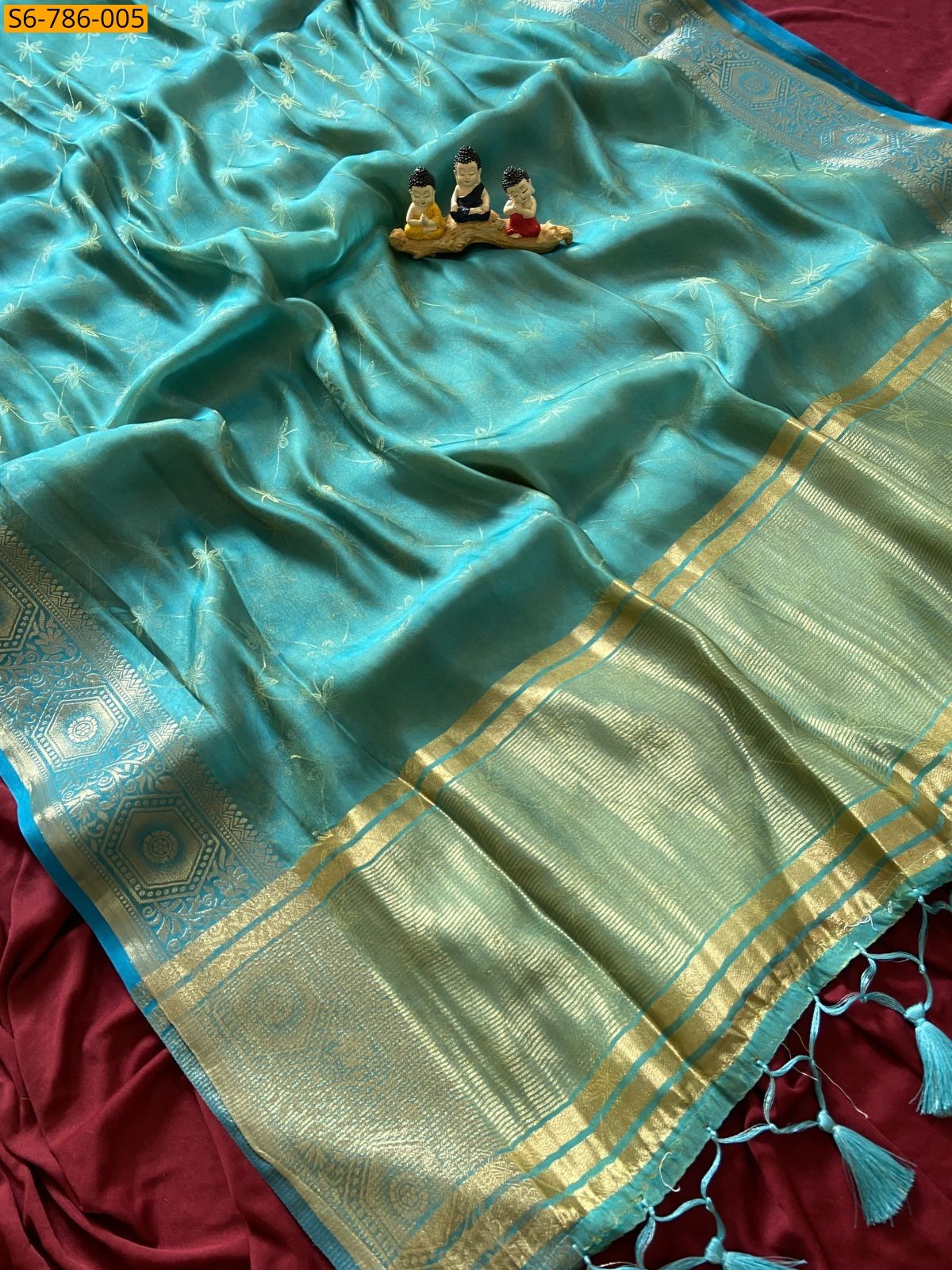 Sky blue Fancy Soft Fendy Satin Saree