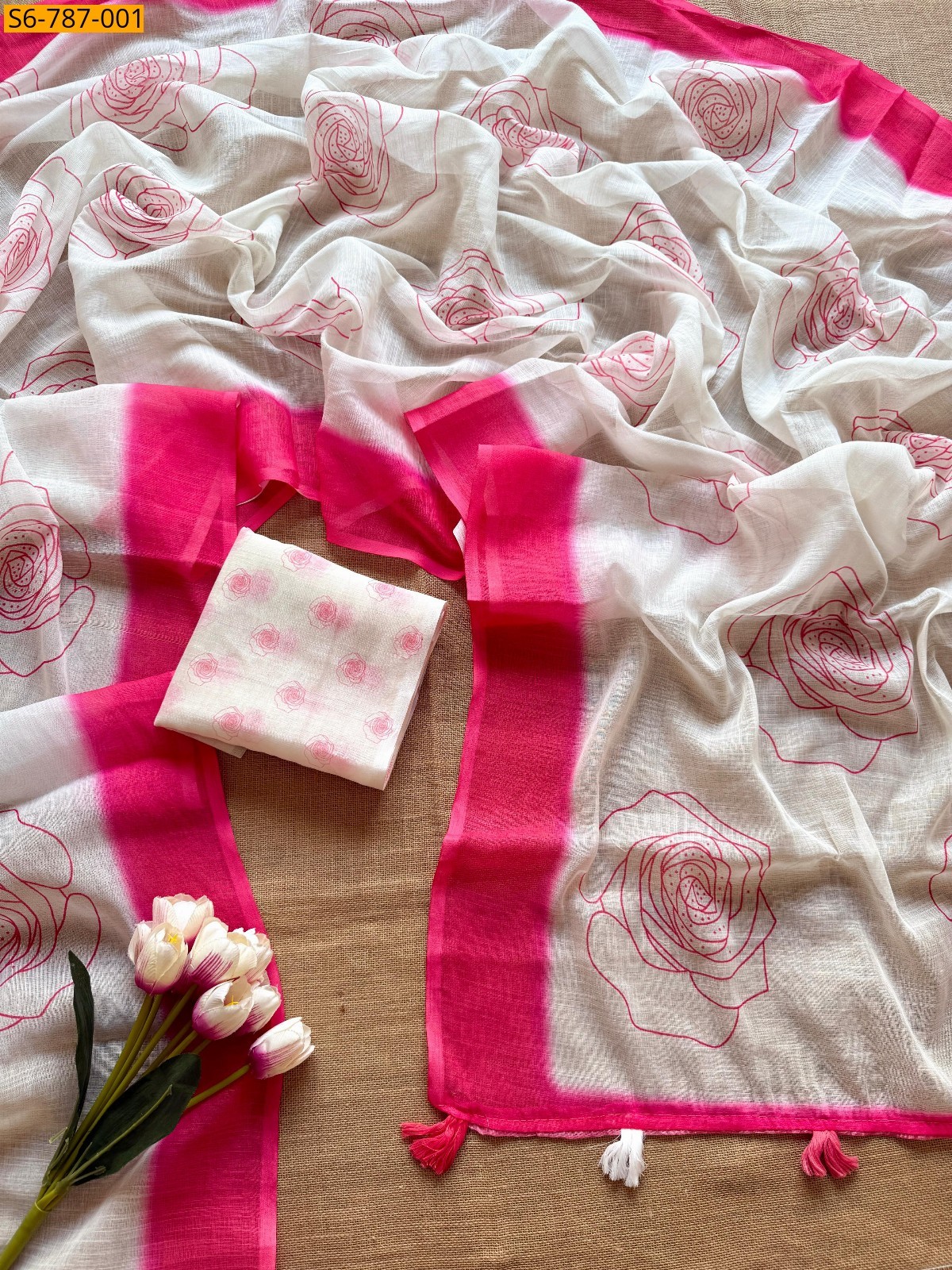 Pink Fancy Soft Linen  Saree