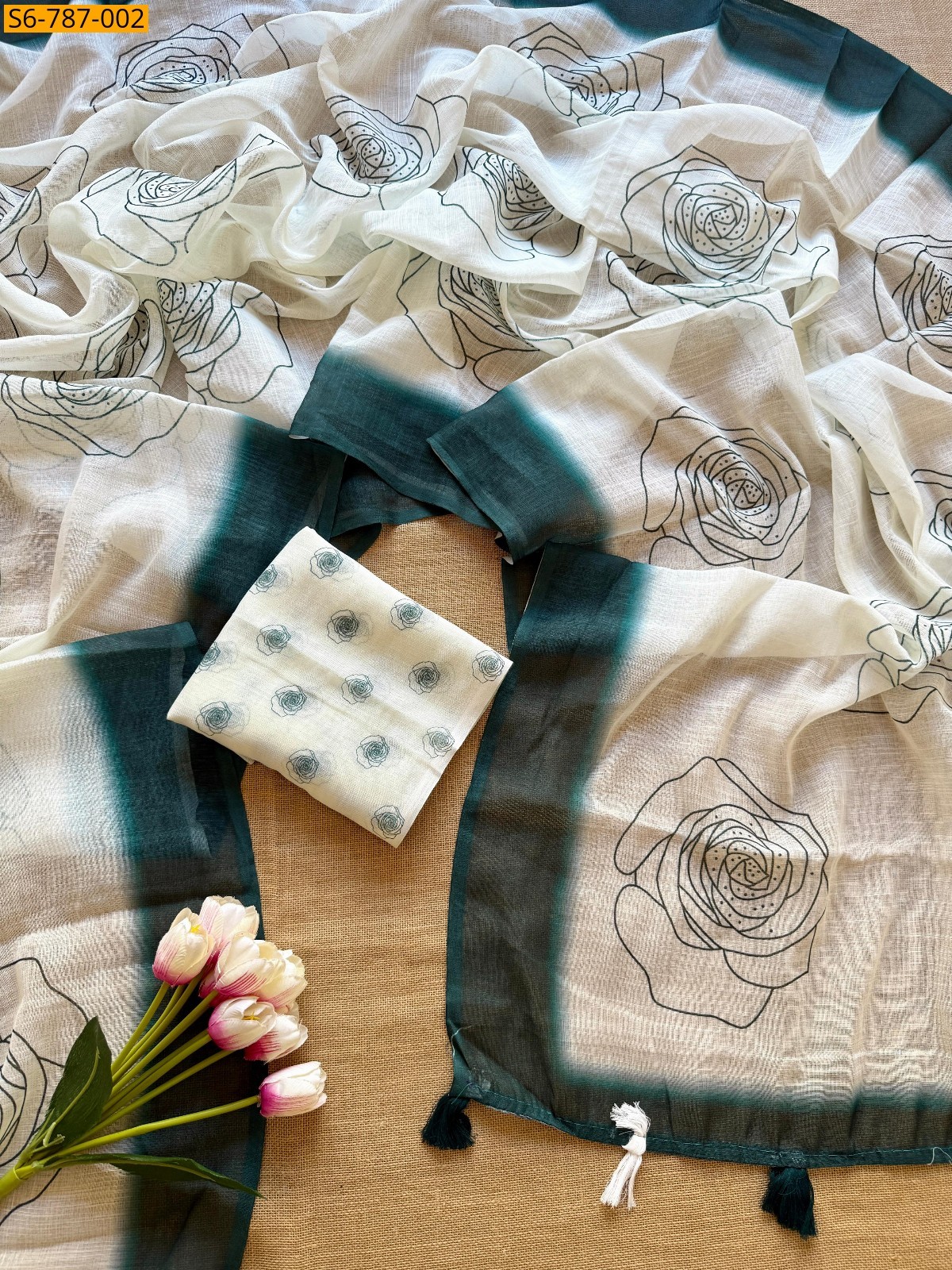 Green Fancy Soft Linen  Saree
