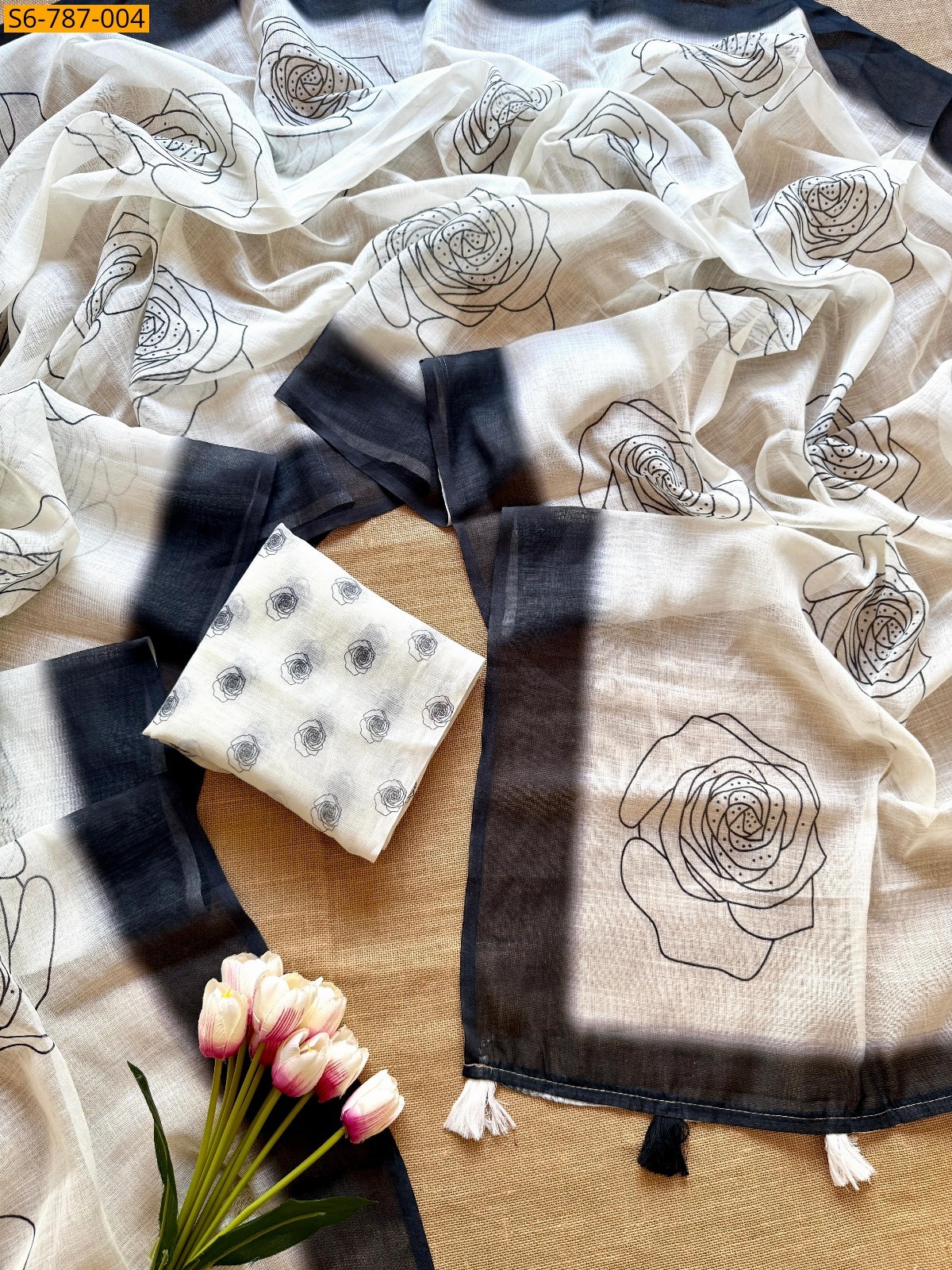 Black Fancy Soft Linen  Saree
