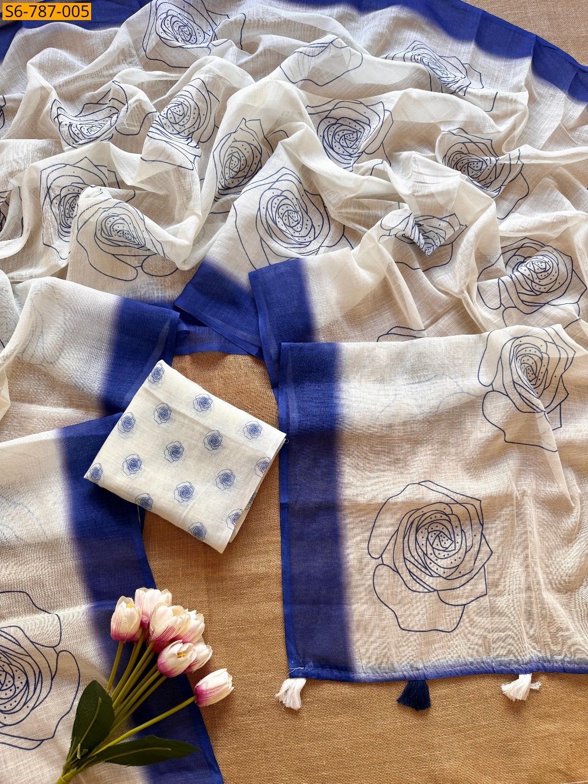 Blue Fancy Soft Linen  Saree