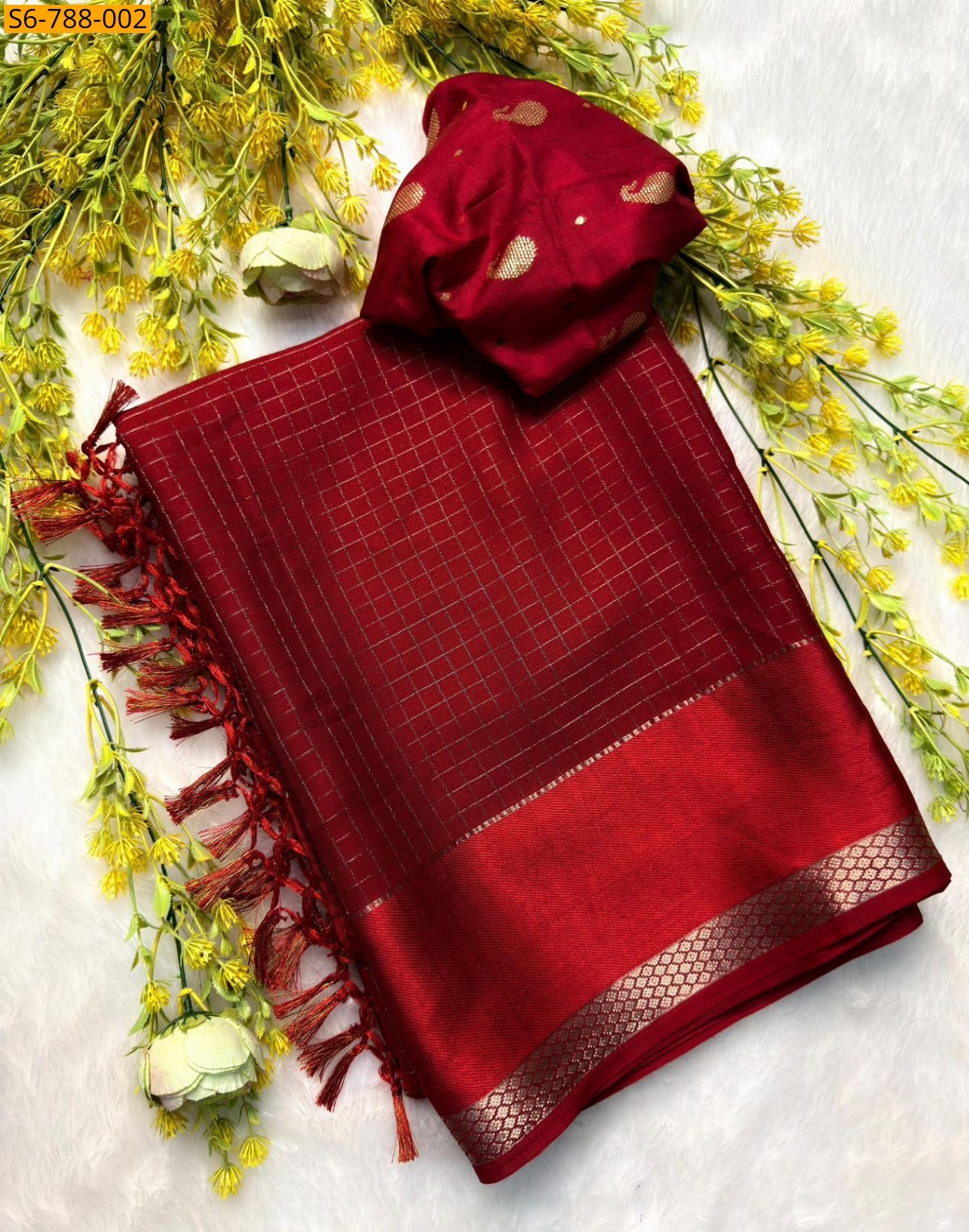 Red Fancy Viscose Chinon Saree