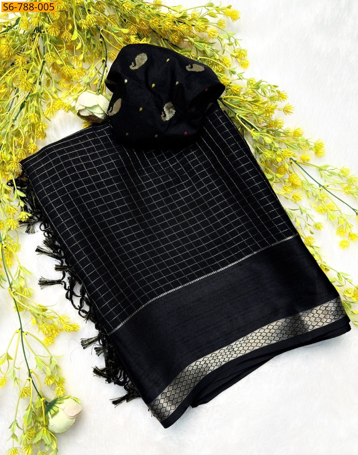 Black Fancy Viscose Chinon Saree
