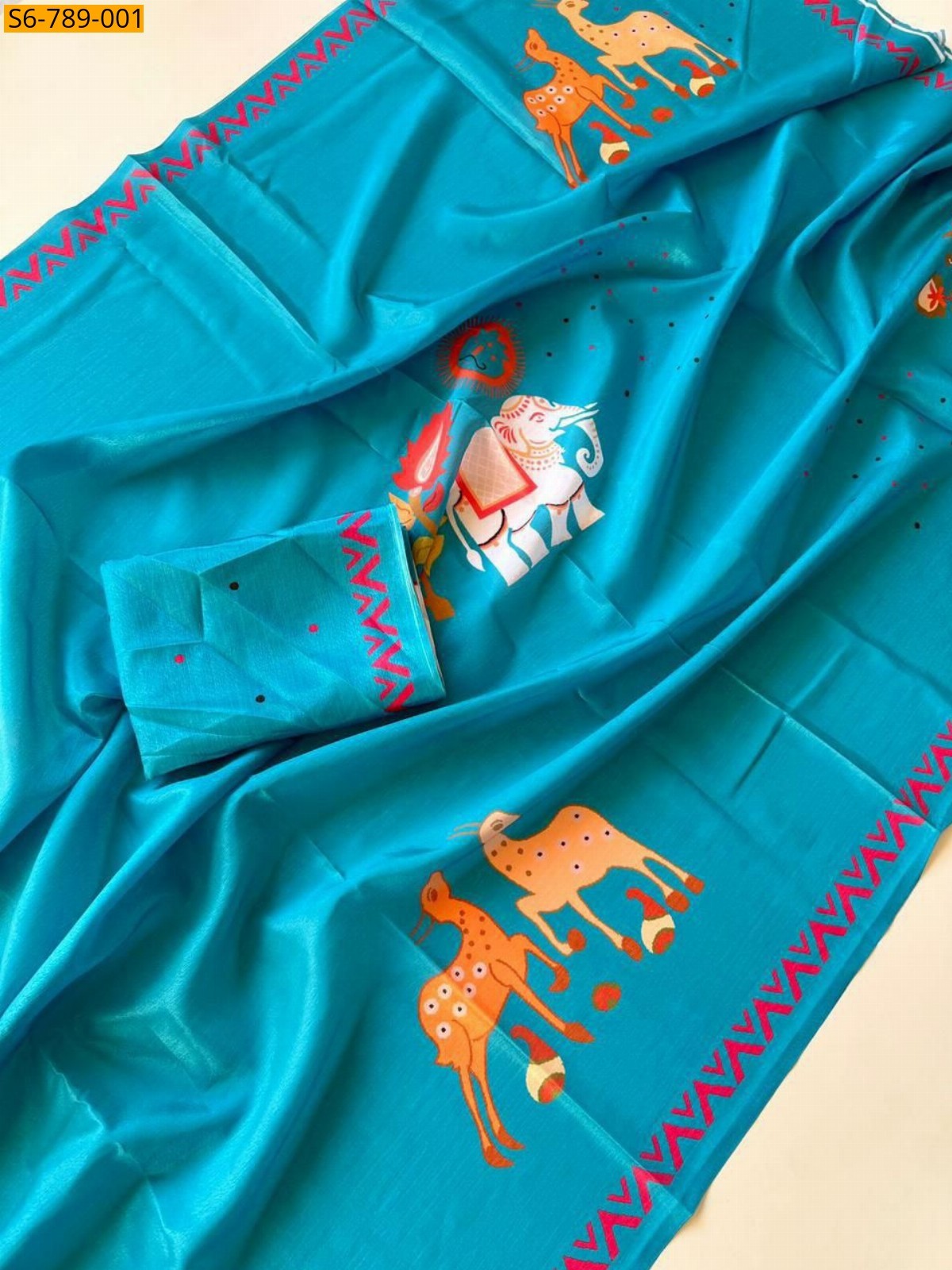 Sky Blue Fancy Soft Chinon Saree