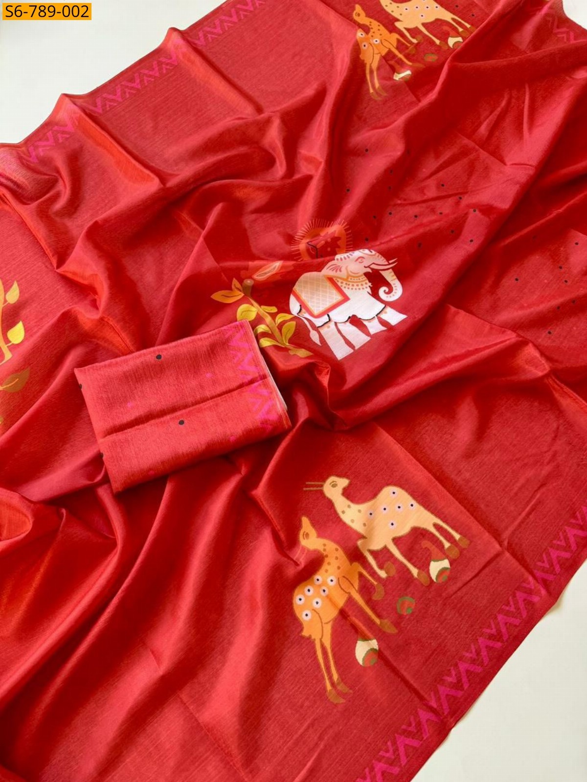 Red Fancy Soft Chinon Saree