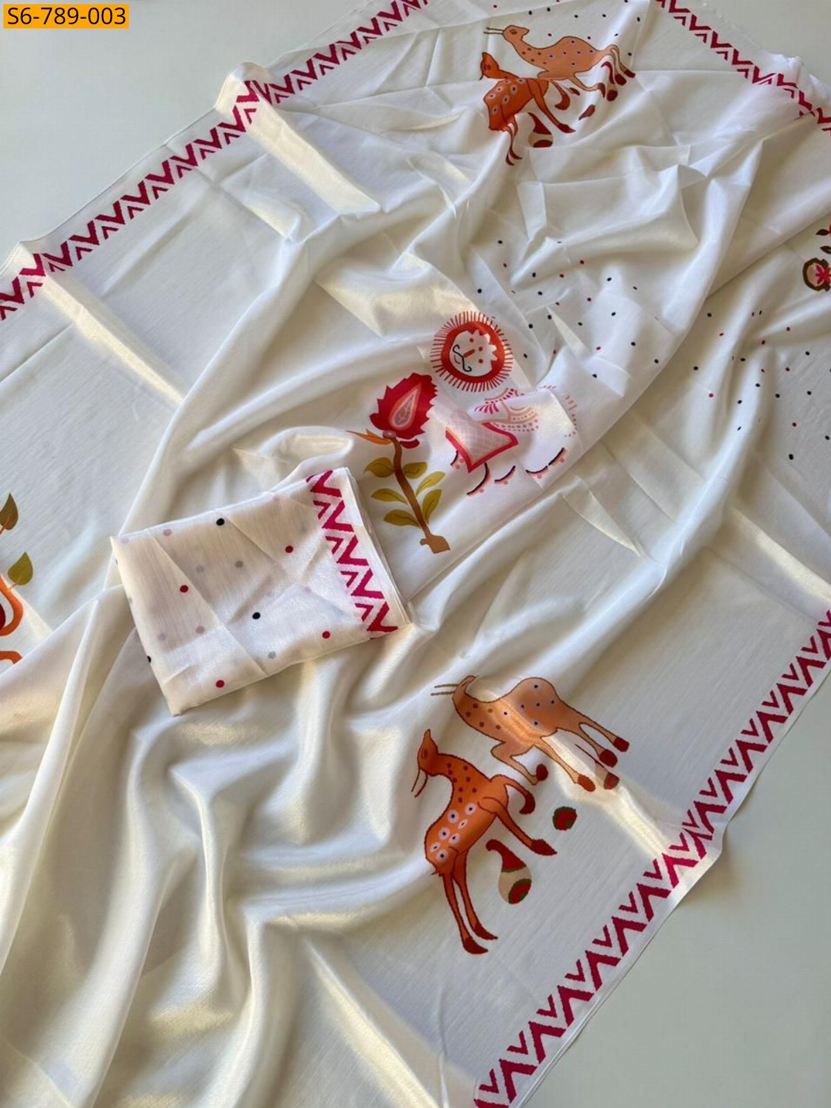 White Fancy Soft Chinon Saree