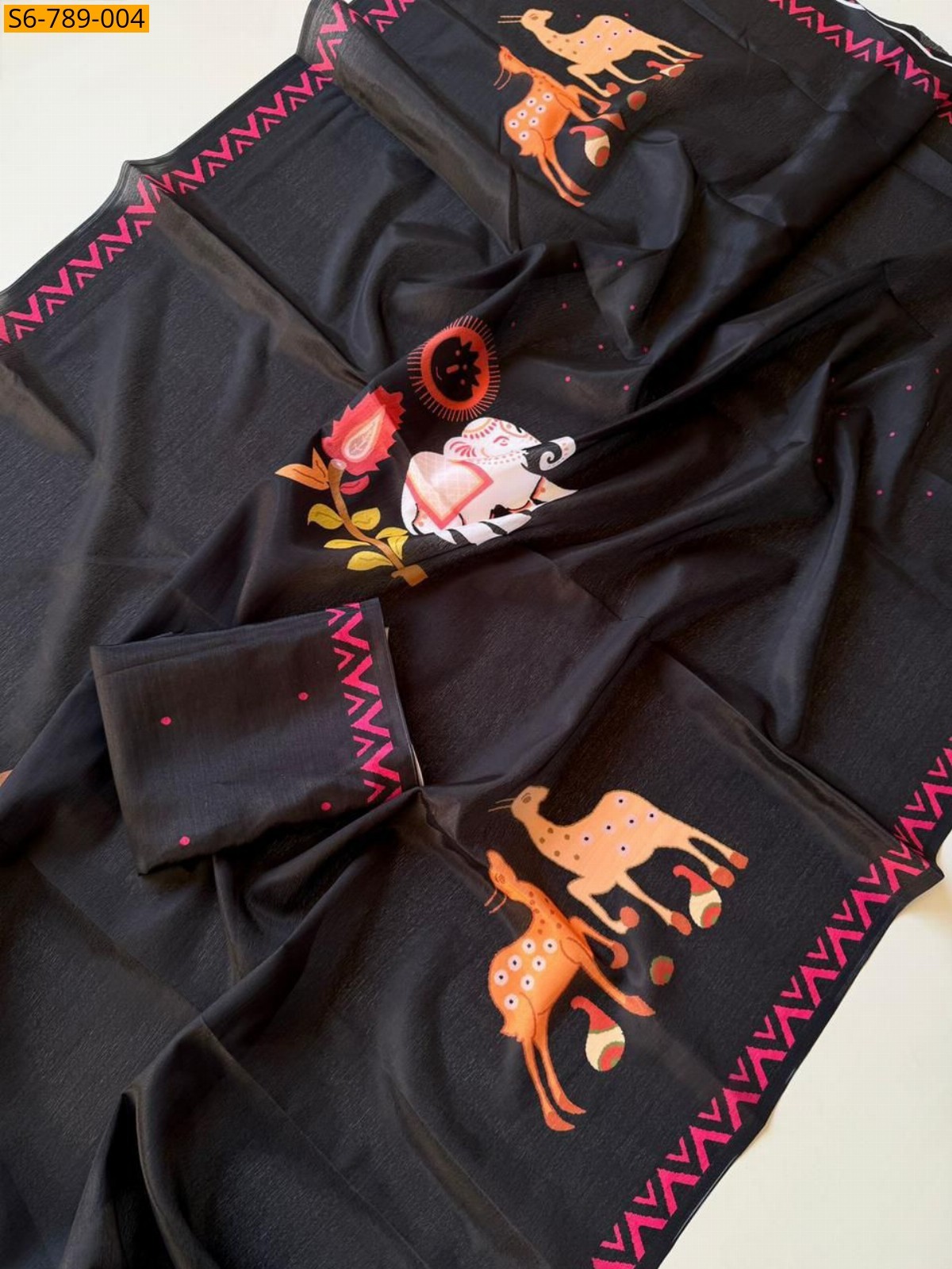 Black Fancy Soft Chinon Saree