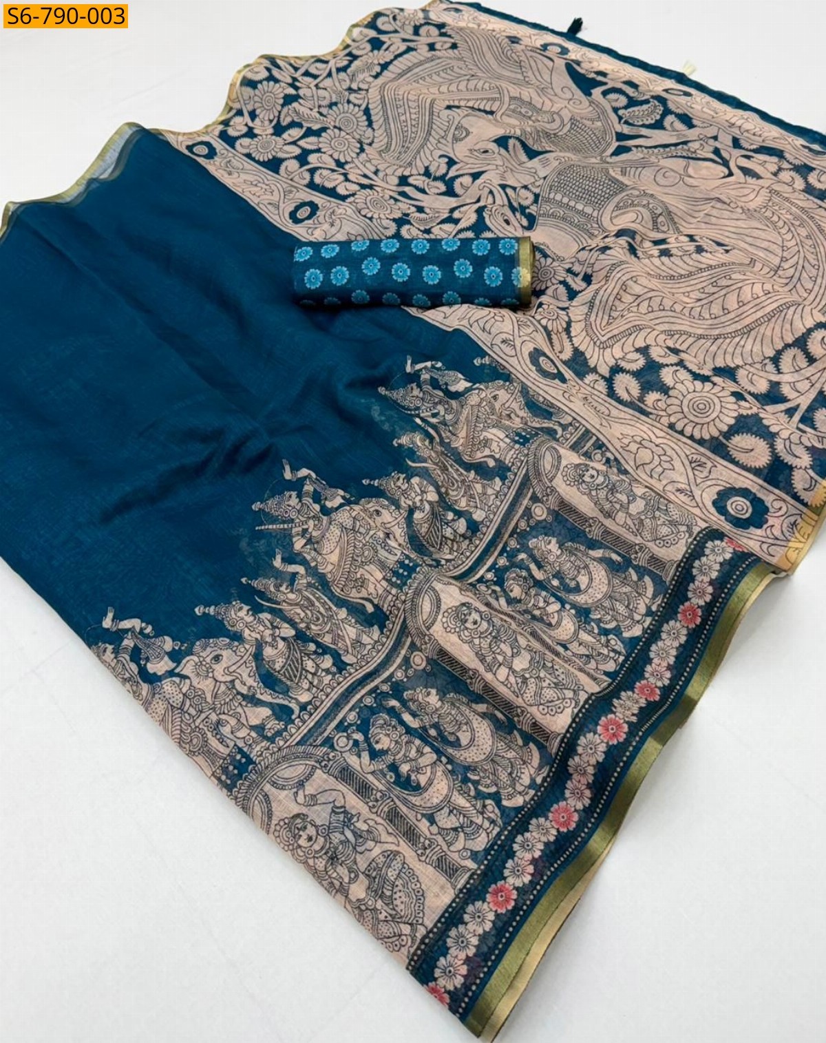 Blue Fancy Soft Cotton based Linen Saree