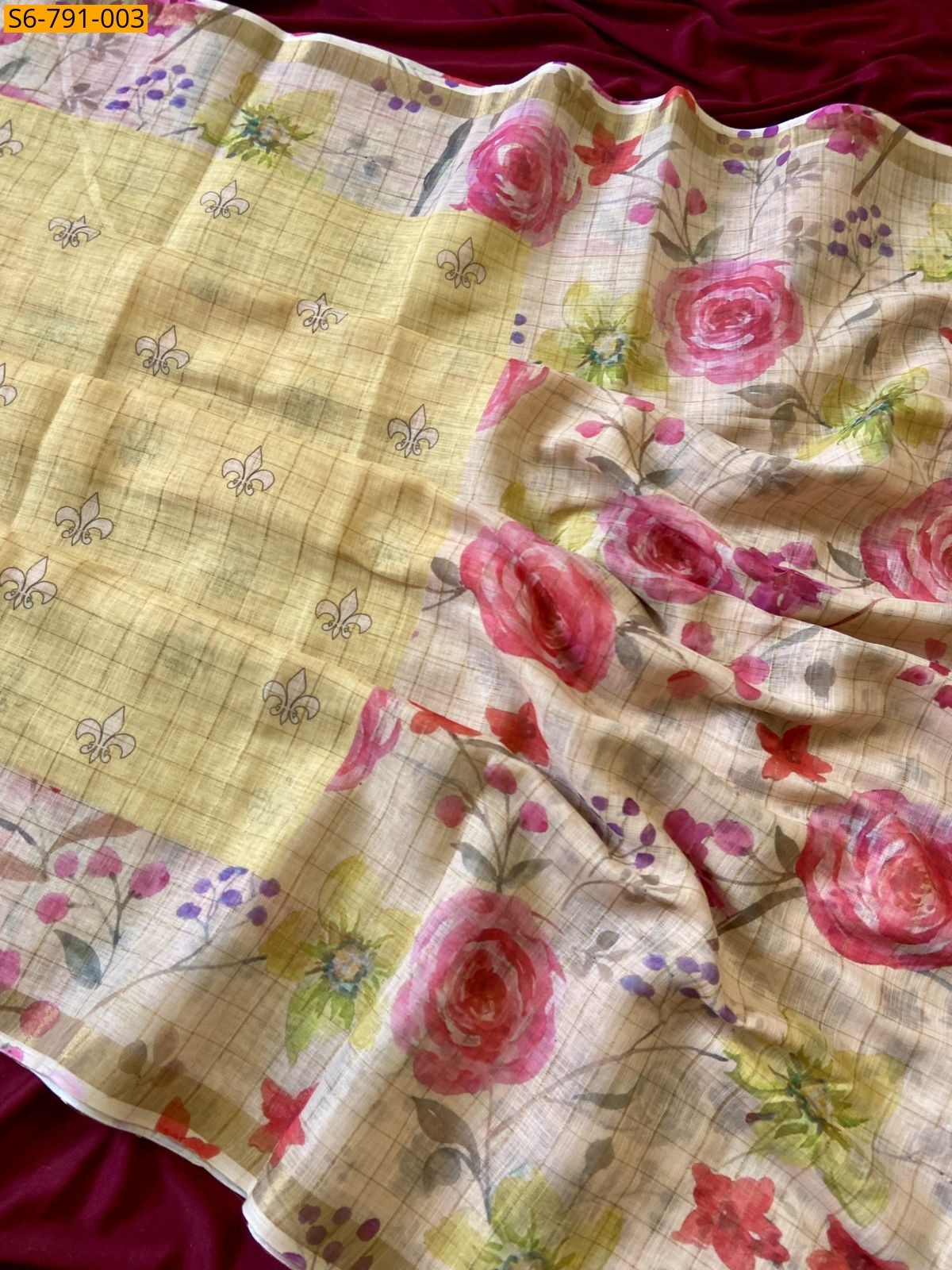 Yellow Fancy Soft  Linen Saree