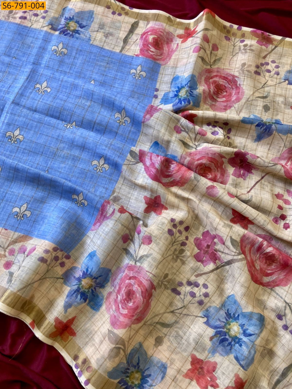Blue Fancy Soft  Linen Saree