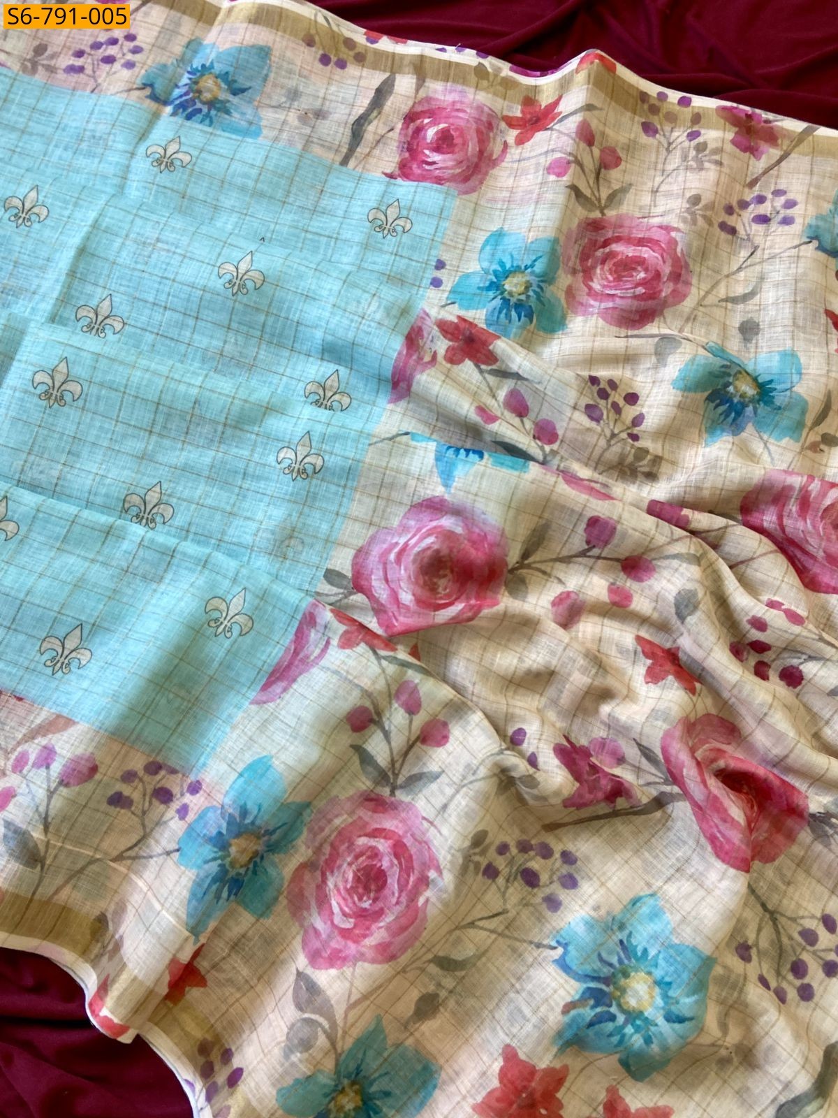 Sky blue Fancy Soft  Linen Saree