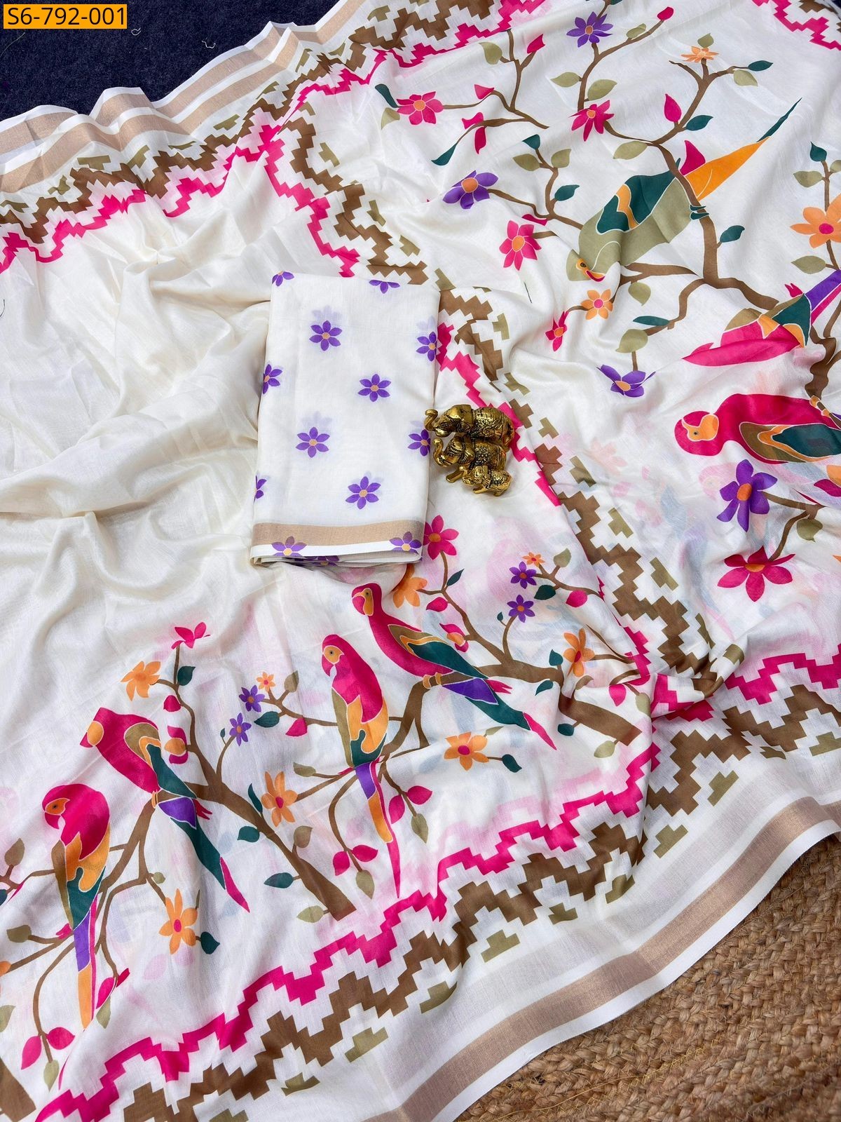 White Fancy Soft Mulmul Cotton Saree