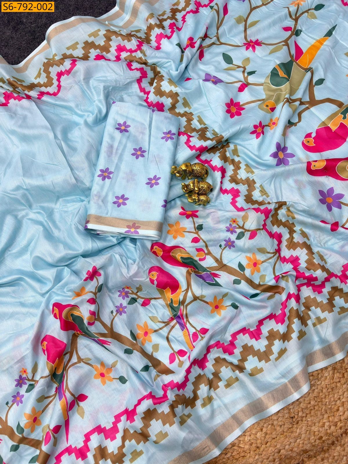 Blue Fancy Soft Mulmul Cotton Saree