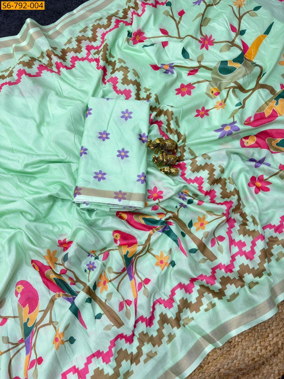 Green Fancy Soft Mulmul Cotton Saree