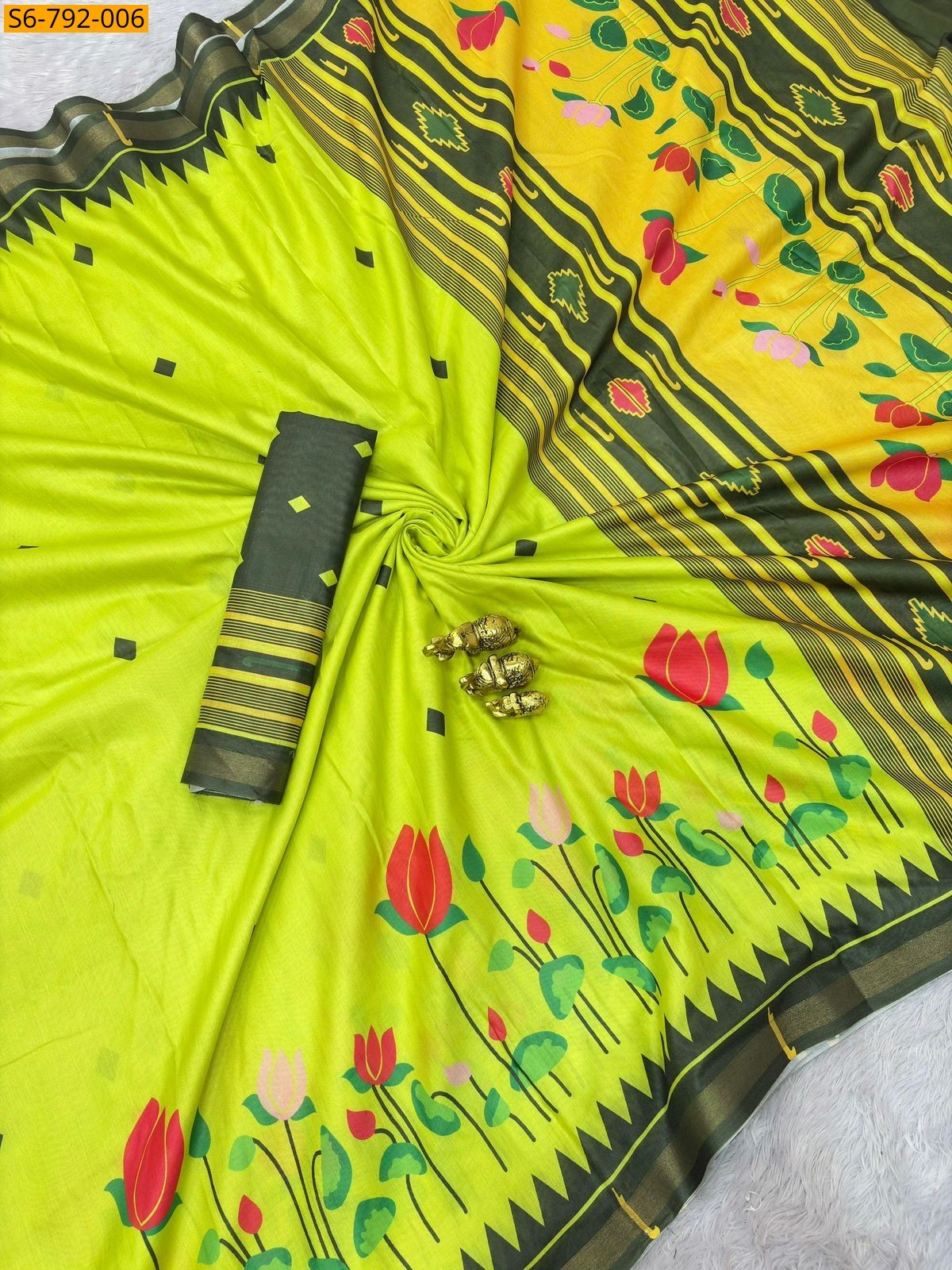 Green Fancy Soft Mulmul Cotton Saree