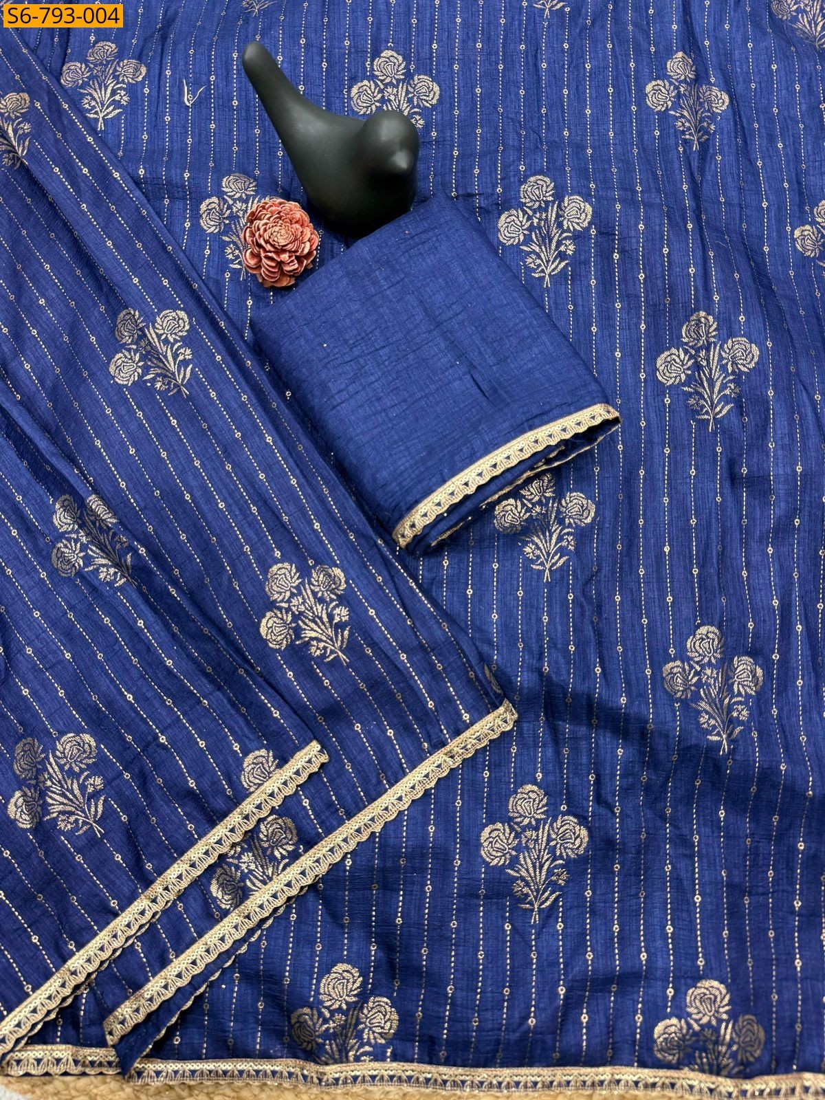 Navy Blue Fancy Foil Prined Saree