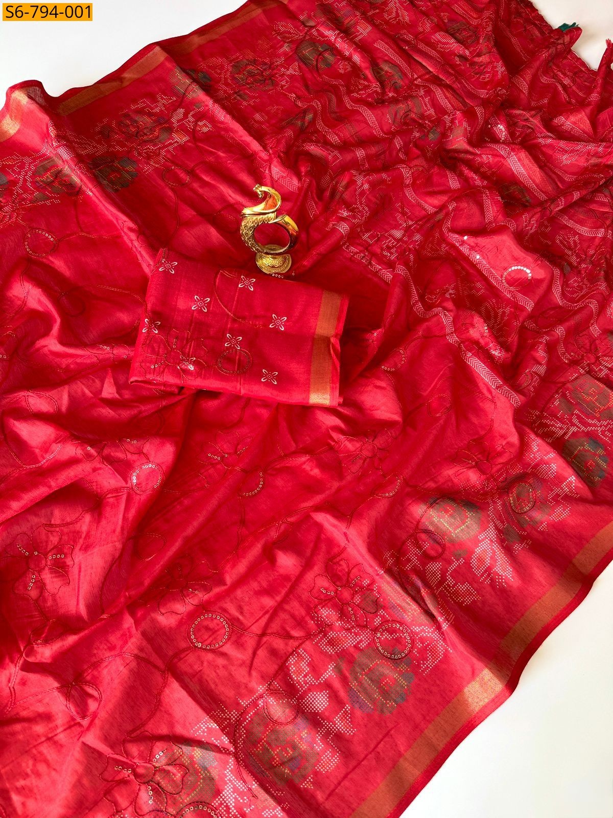 Red Fancy Mul Cotton Saree