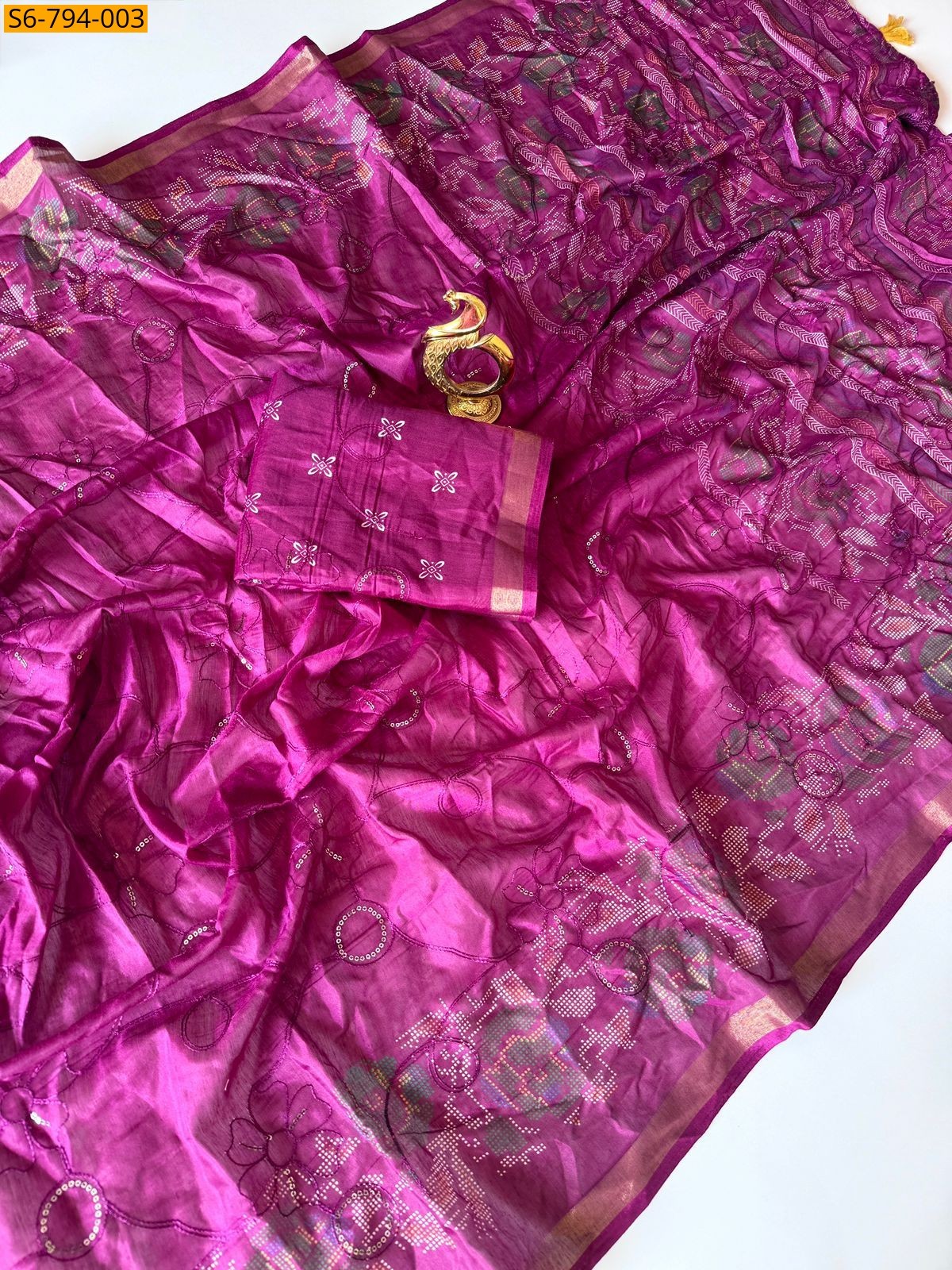 Magenta Fancy Mul Cotton Saree