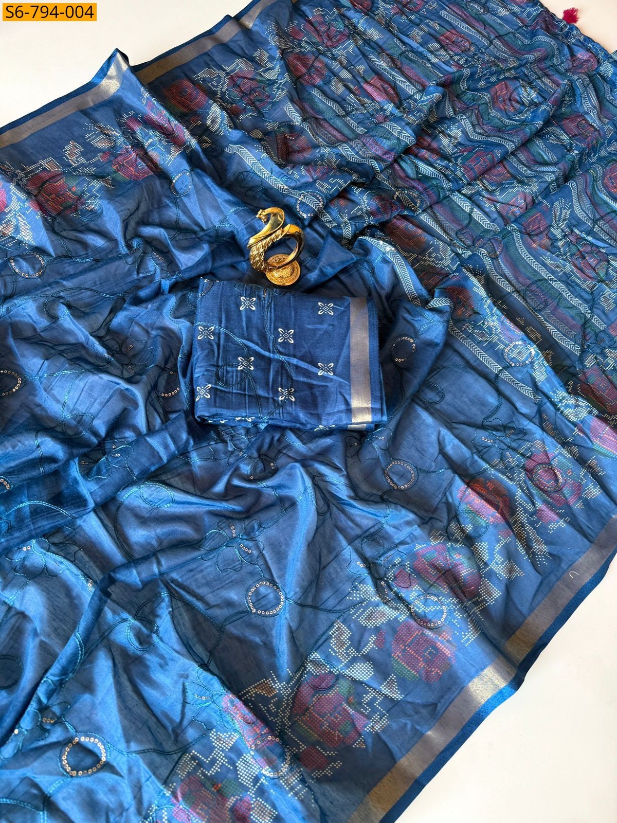 Blue Fancy Mul Cotton Saree