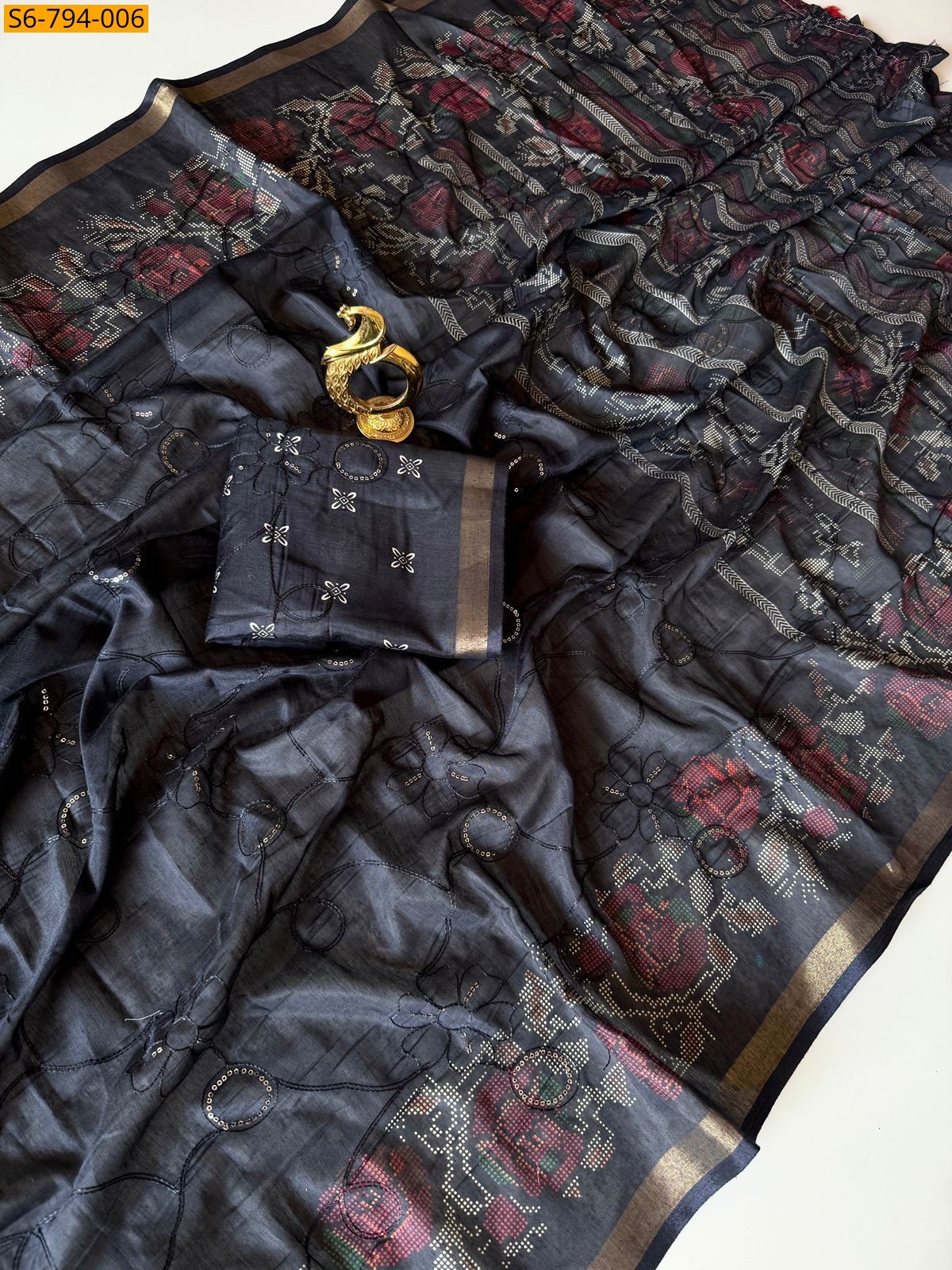 Black Fancy Mul Cotton Saree