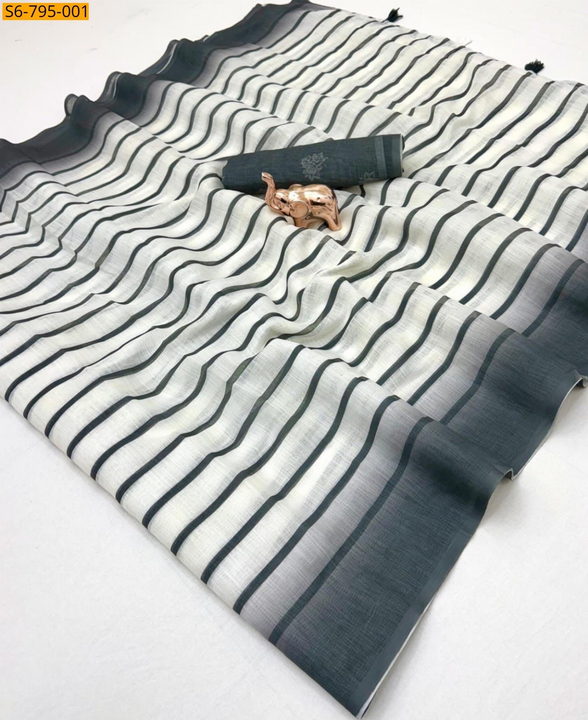 Black Fancy Plain Soft Linen  Saree