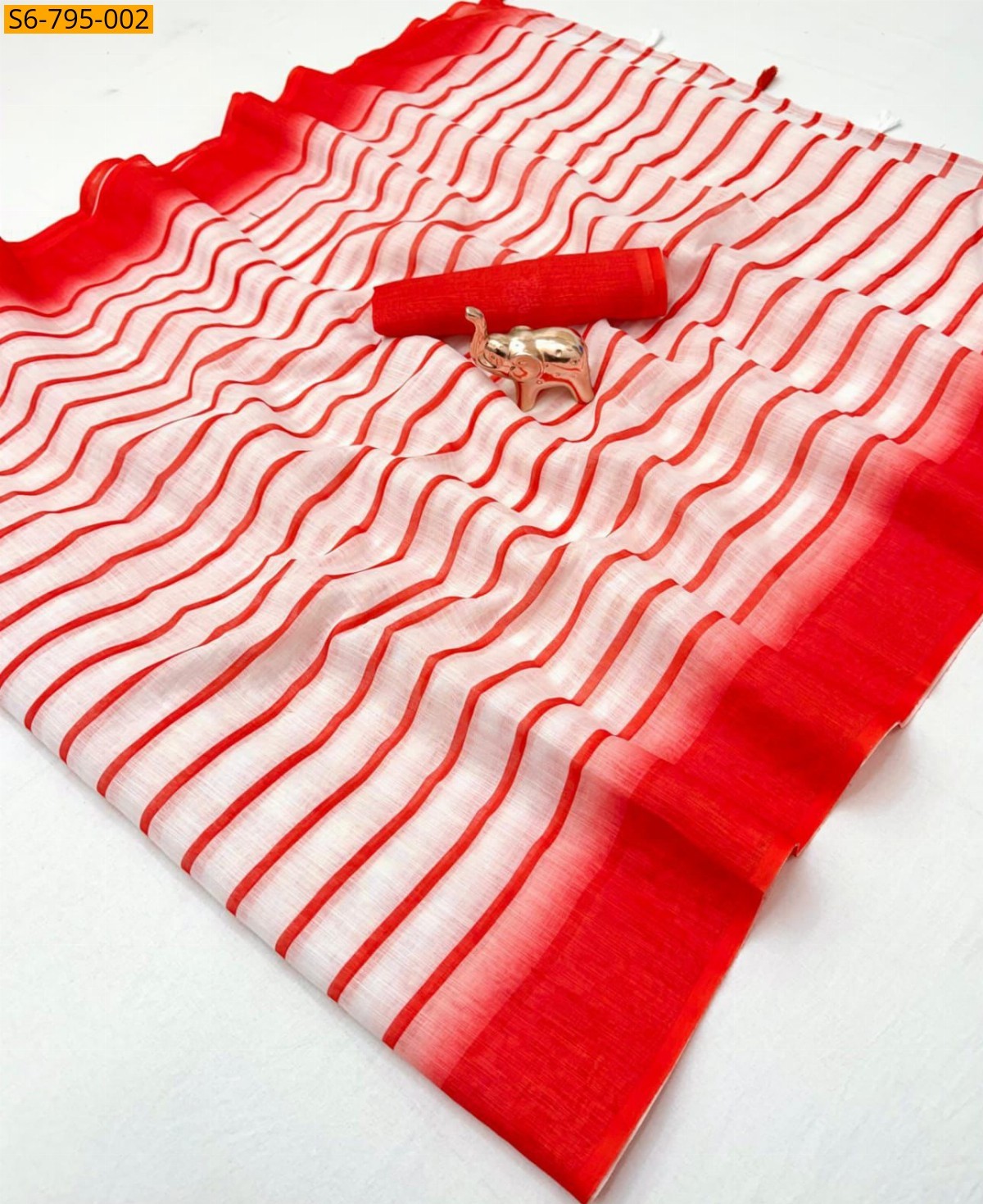 Orange Fancy Plain Soft Linen  Saree