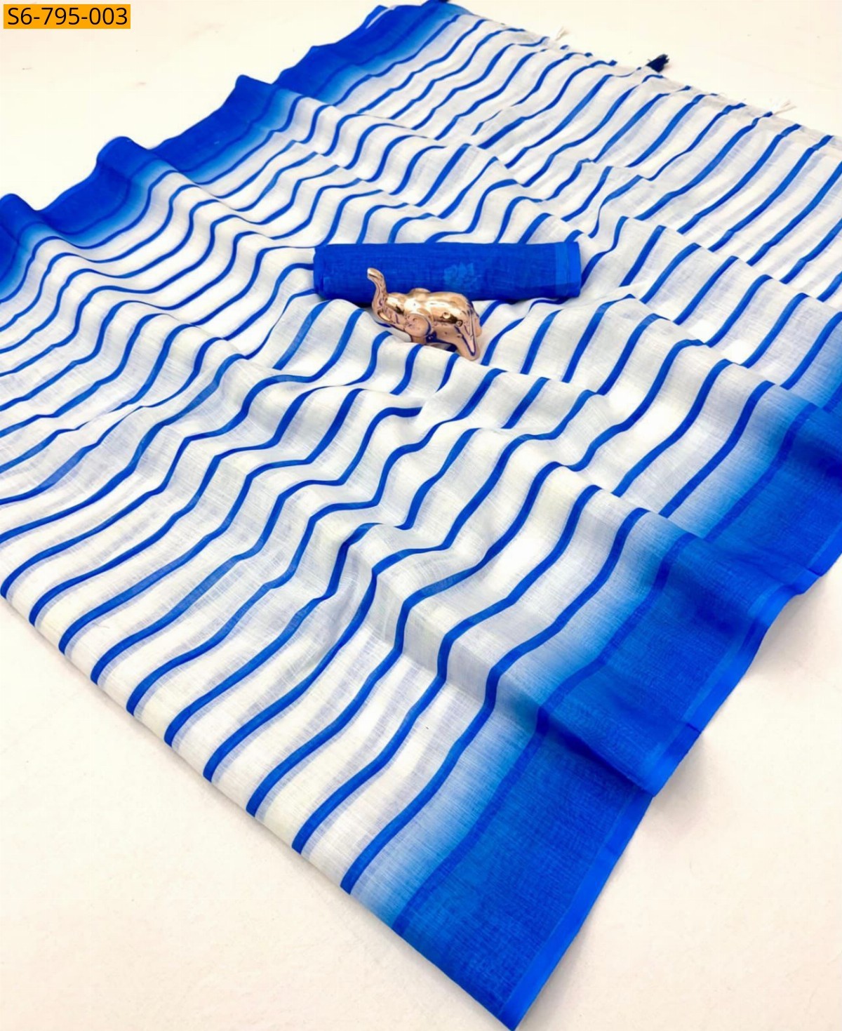 Blue Fancy Plain Soft Linen  Saree
