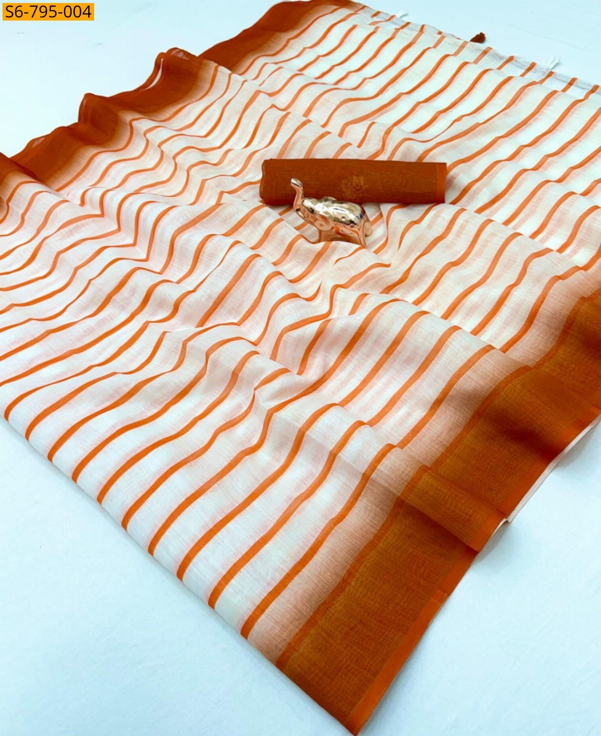 Brown Fancy Plain Soft Linen  Saree
