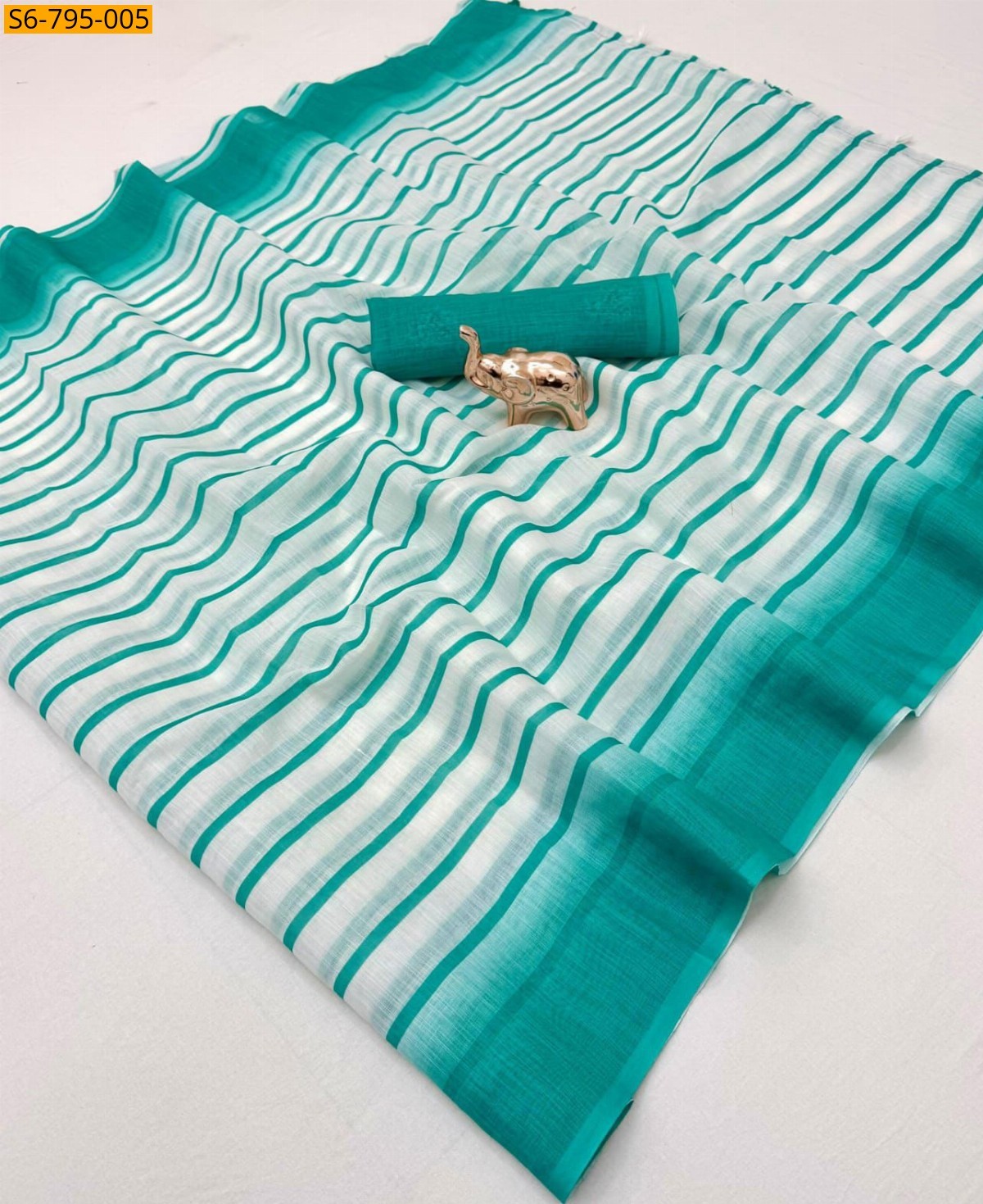 Rama Green Fancy Plain Soft Linen  Saree