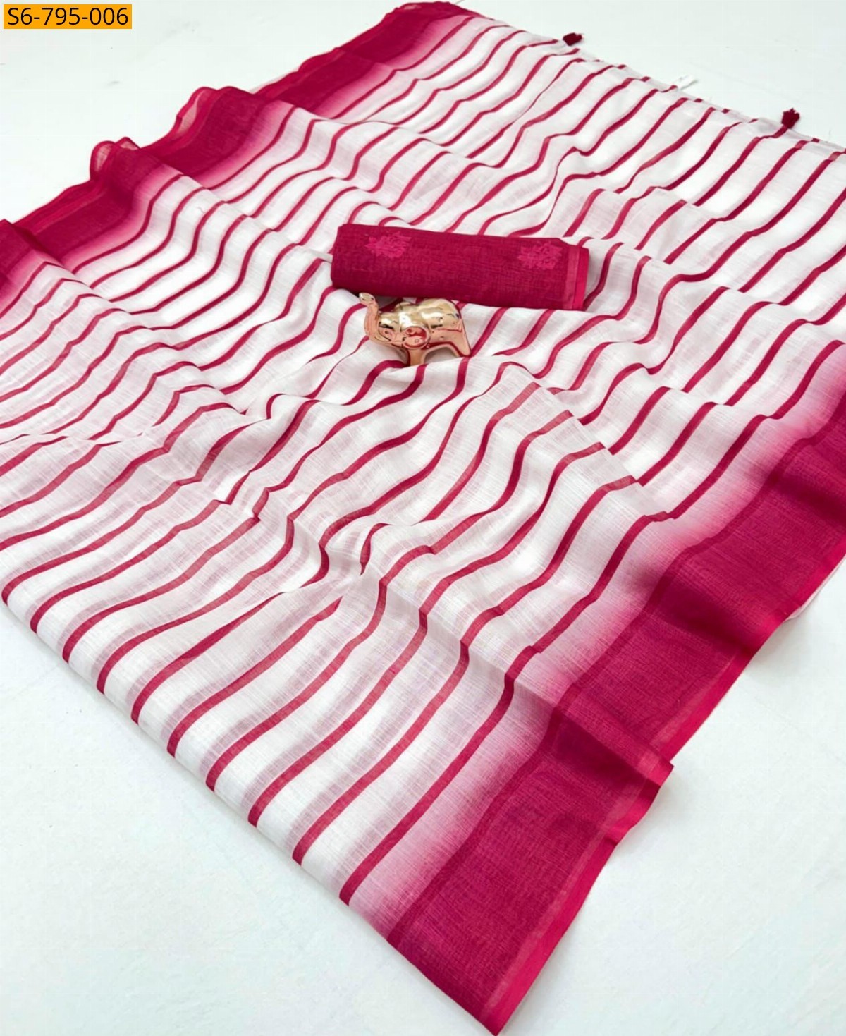 Pink Fancy Plain Soft Linen  Saree