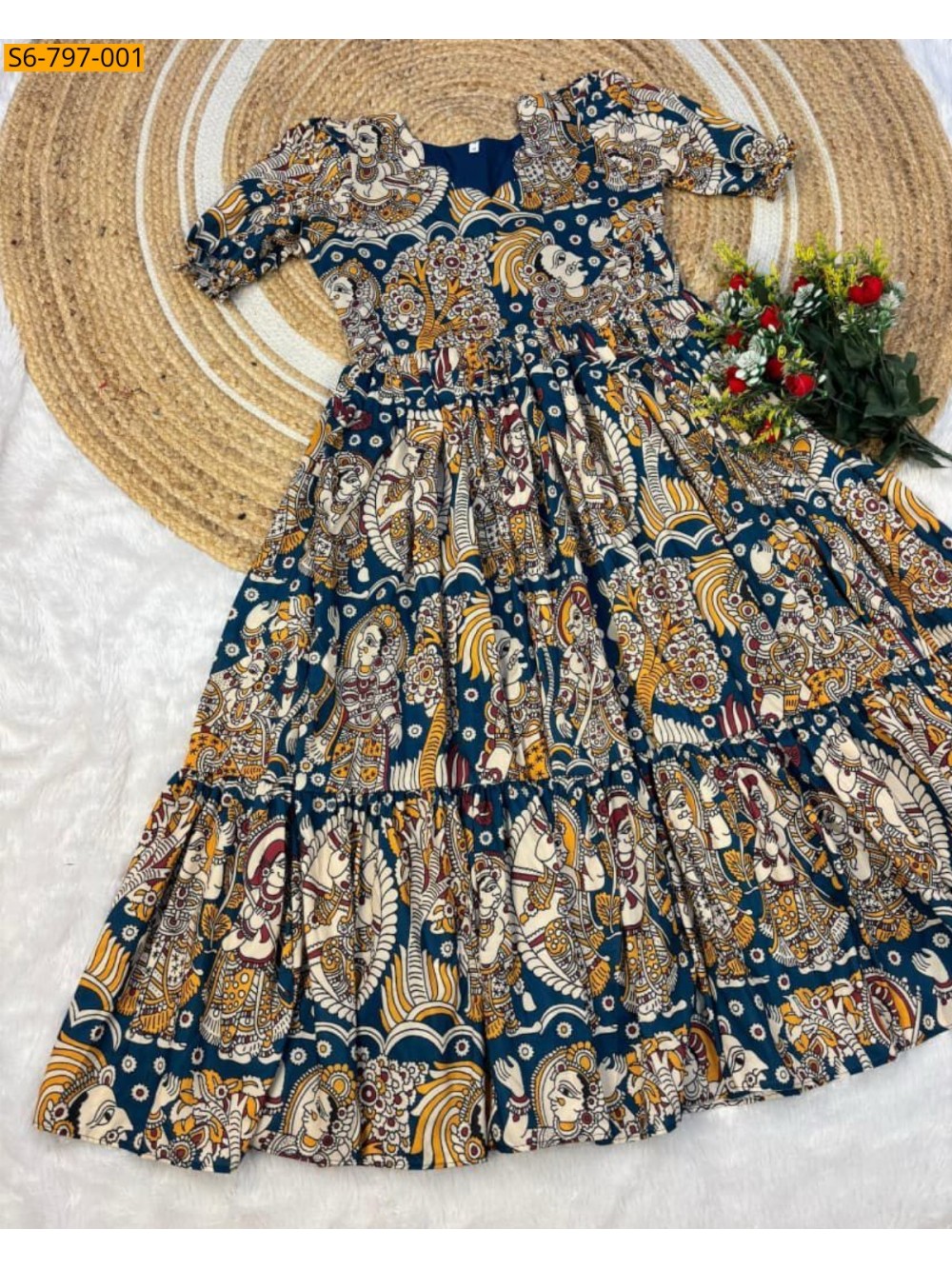 Fancy muslin mix cotton Kalmkari Maxi