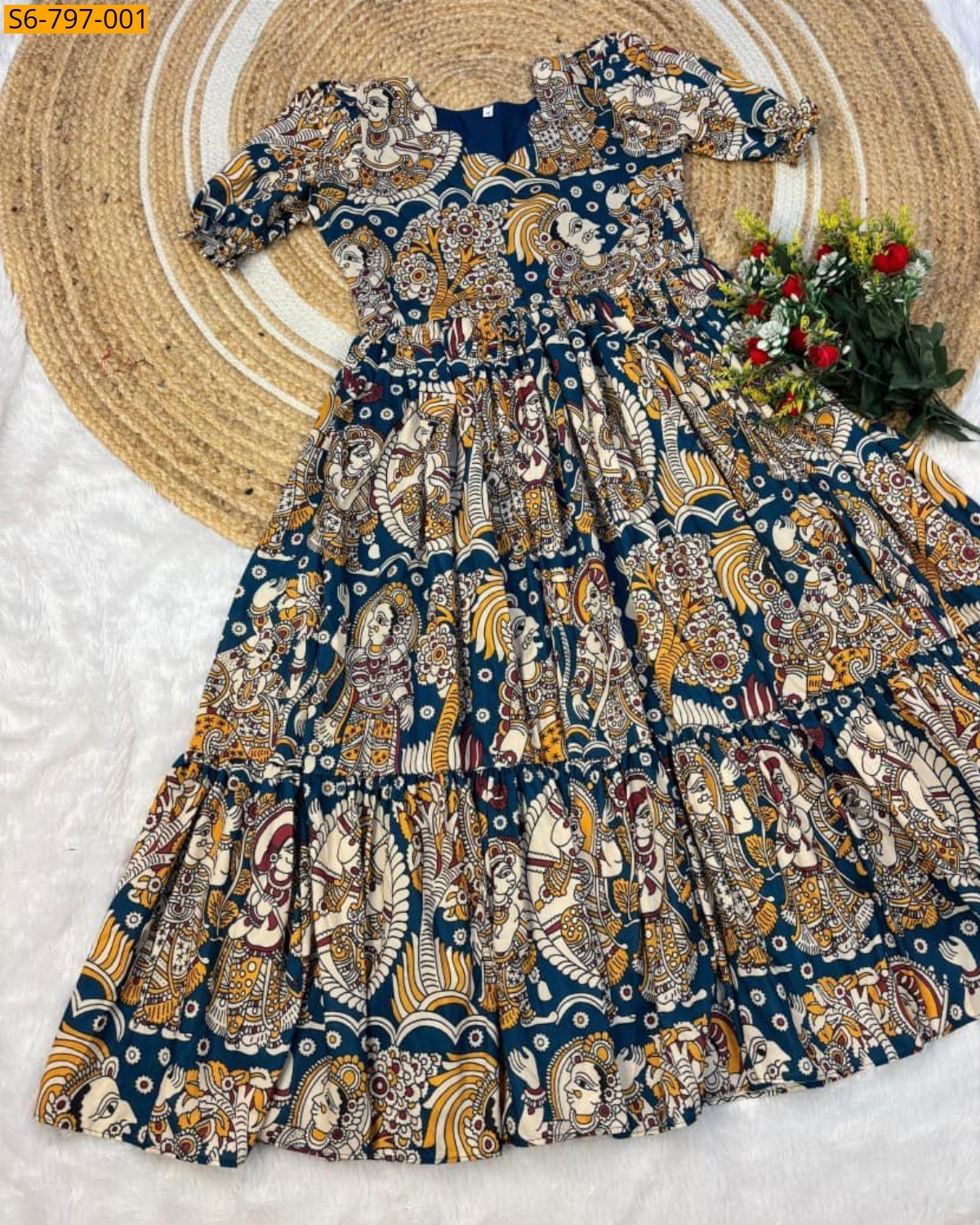 Multi Color Fancy muslin mix cotton Kalmkari Maxi