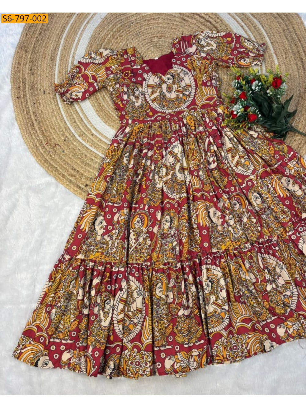 Fancy muslin mix cotton Kalmkari Maxi