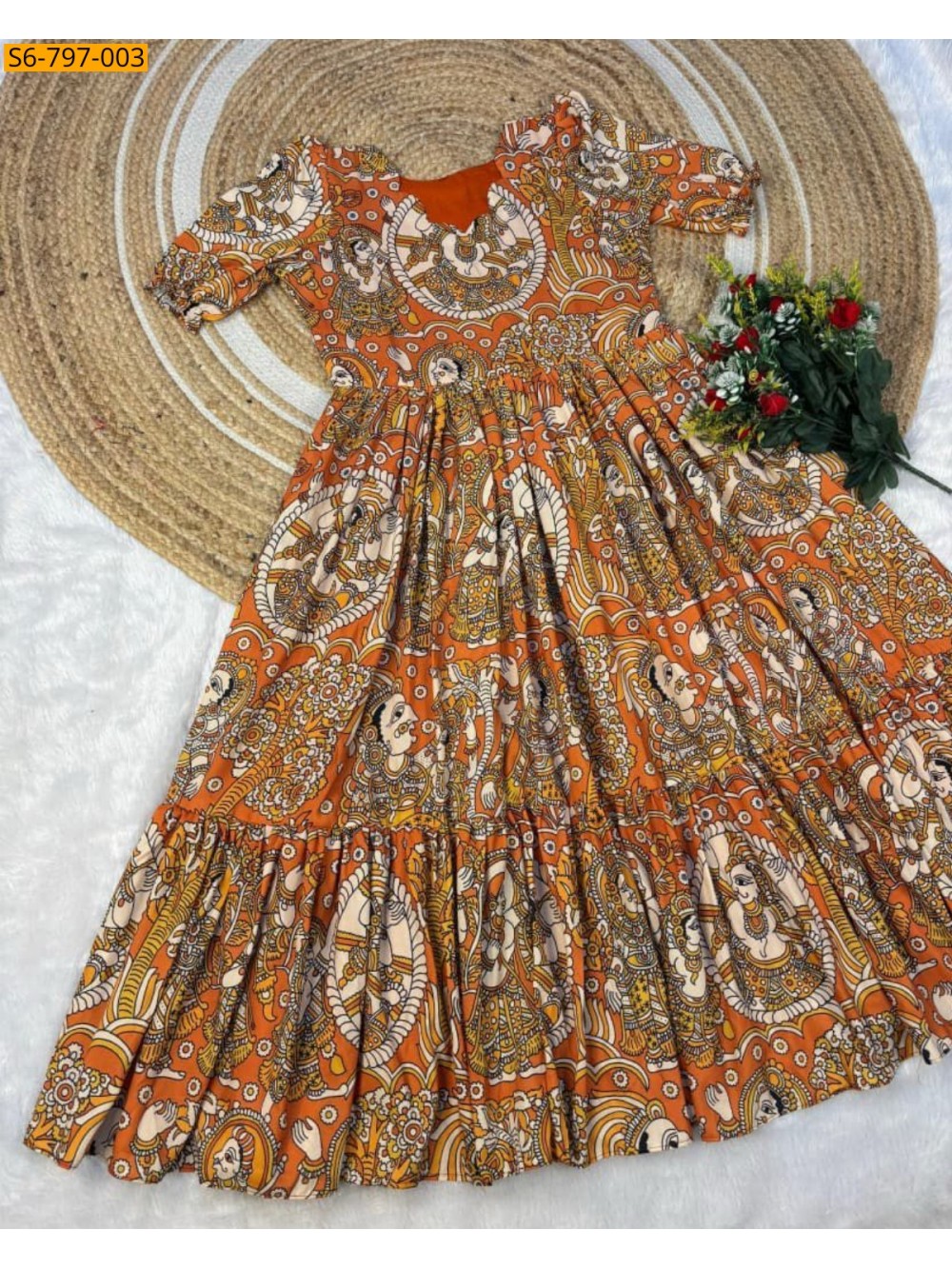 Fancy muslin mix cotton Kalmkari Maxi