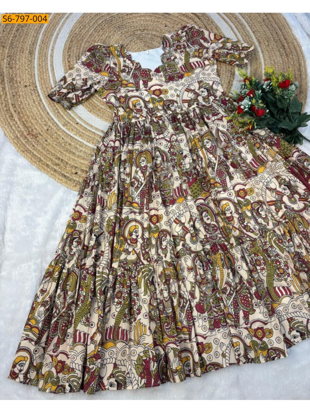Fancy muslin mix cotton Kalmkari Maxi