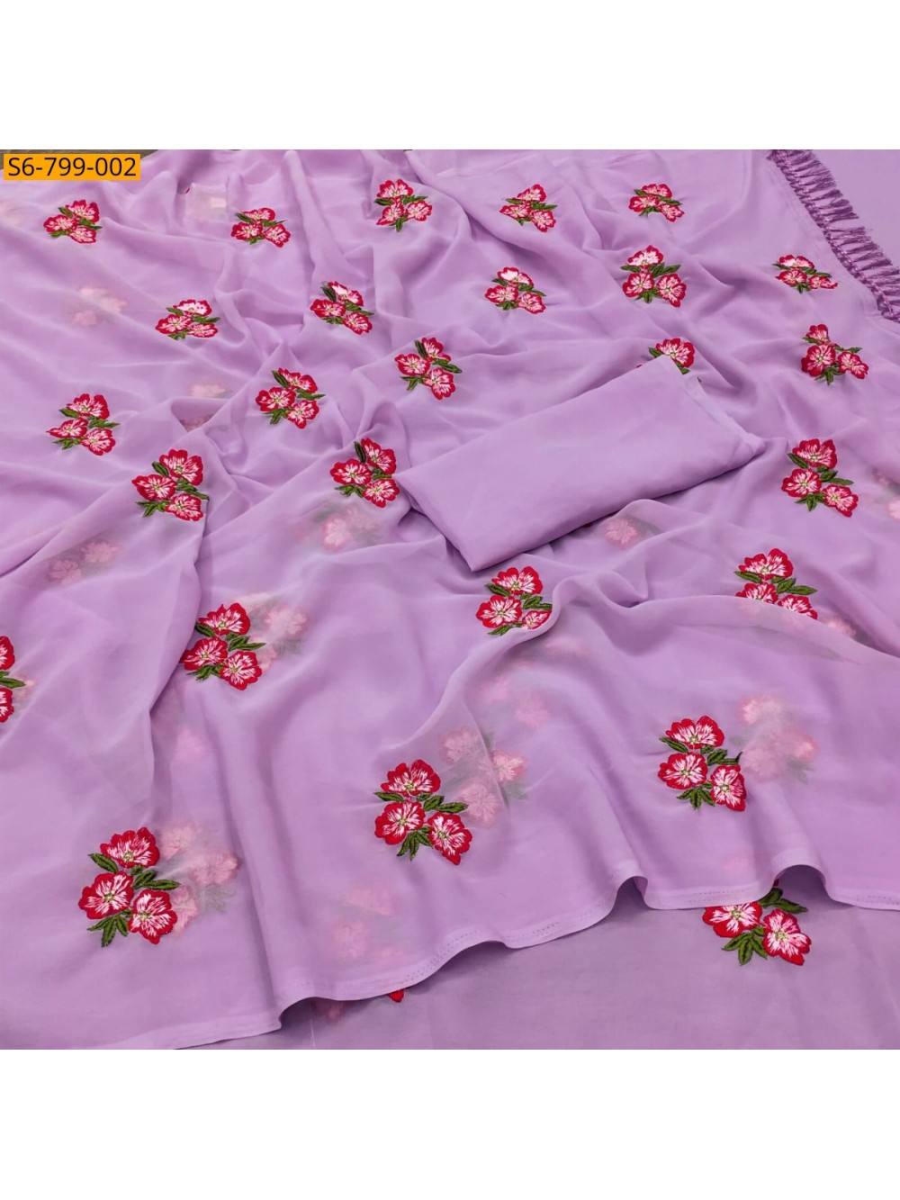 Fancy Georgette floral embroidery  saree