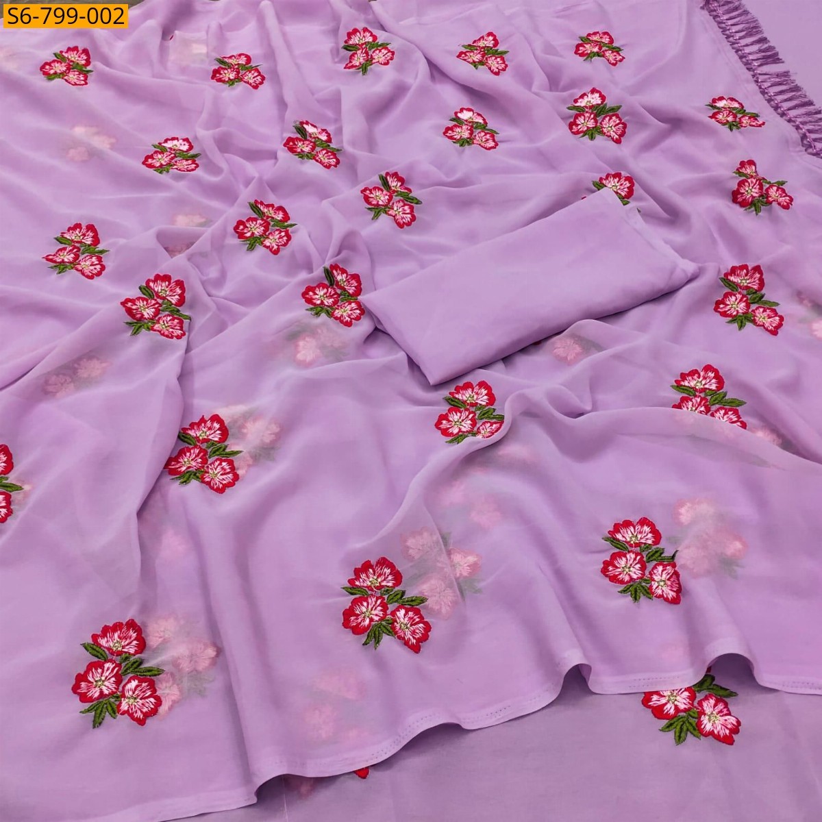 Pink Fancy Georgette floral embroidery  saree