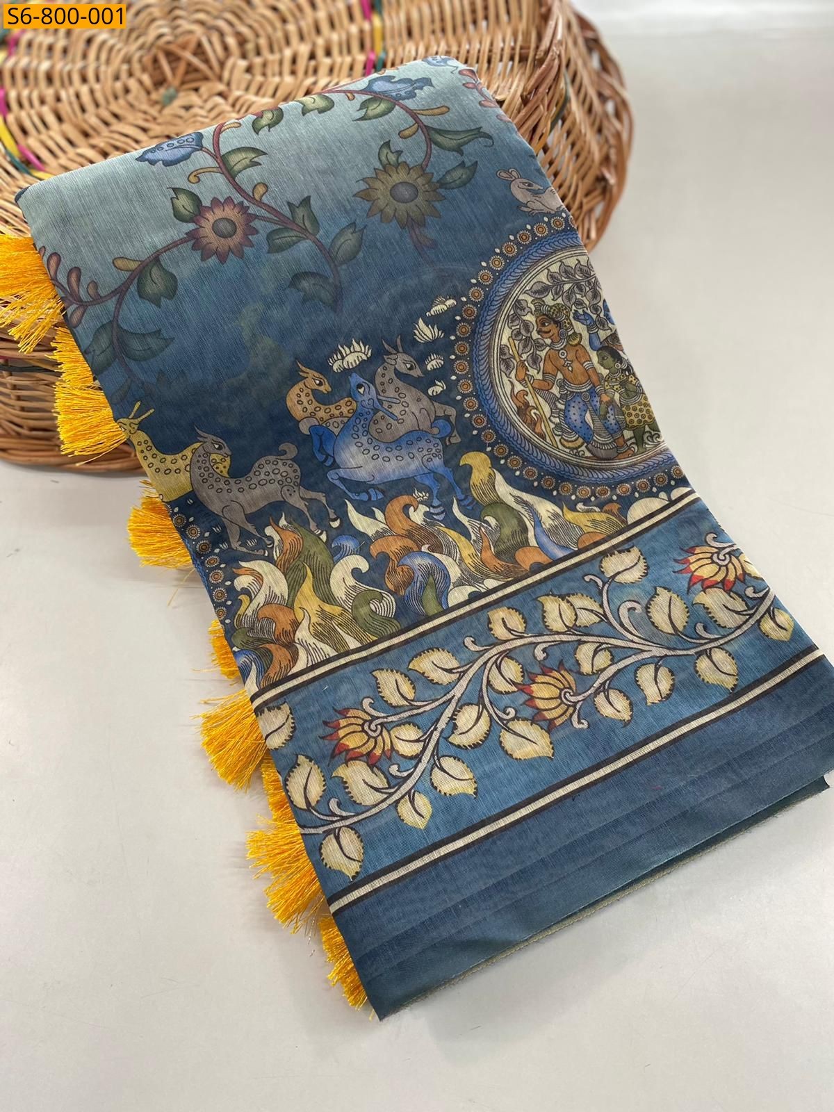 Blue Fancy Malai Cotton Saree
