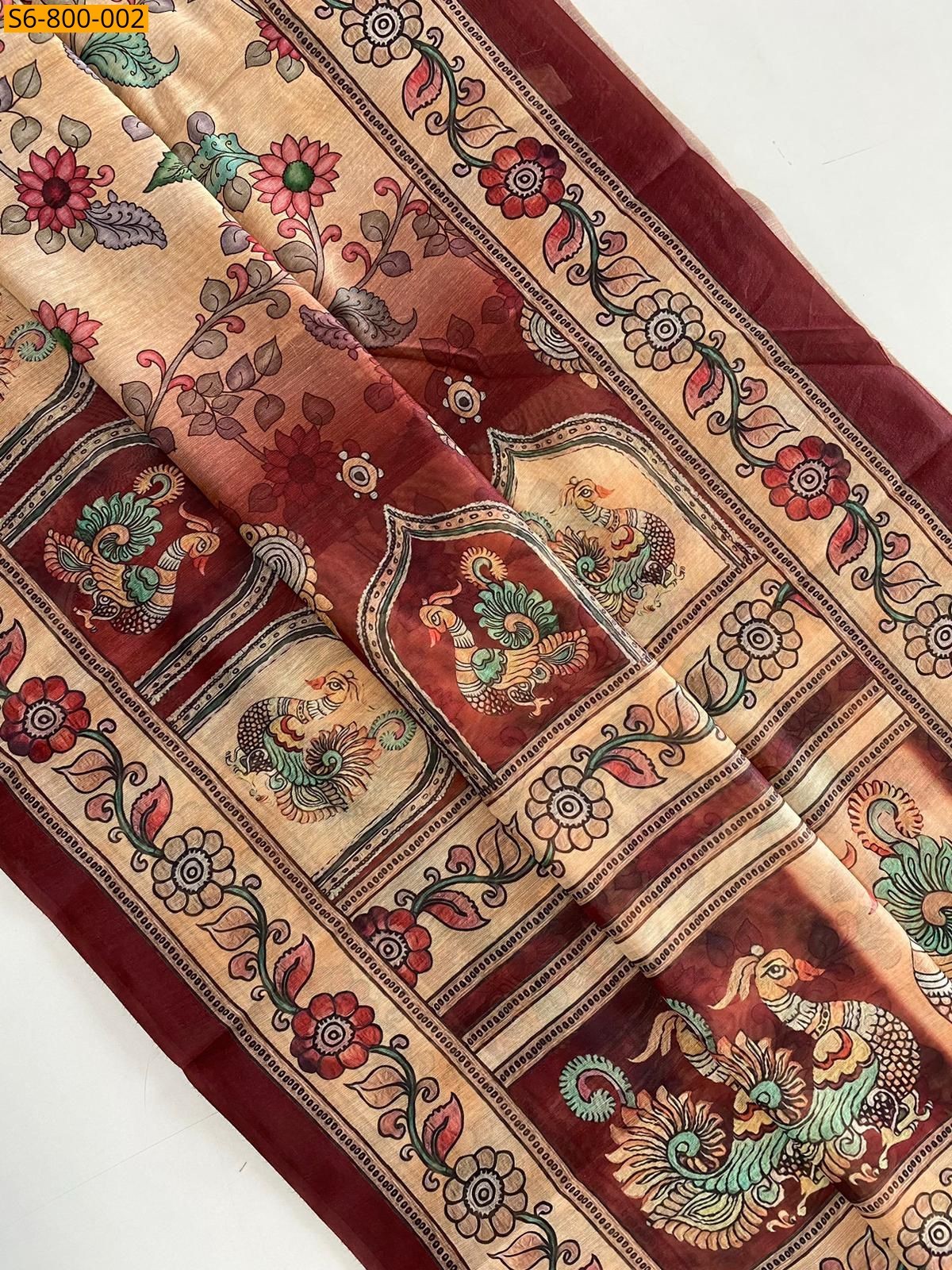 Beige Fancy Malai Cotton Saree