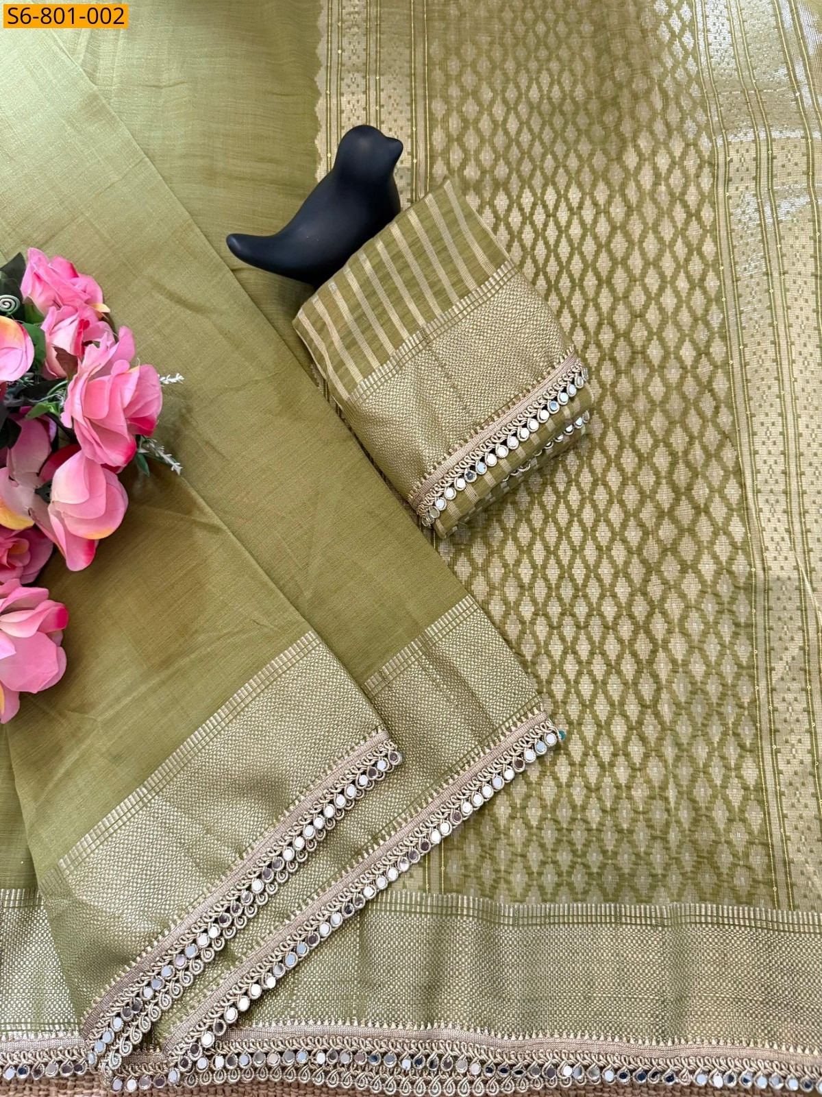 Green Fancy Tussar Silk Saree