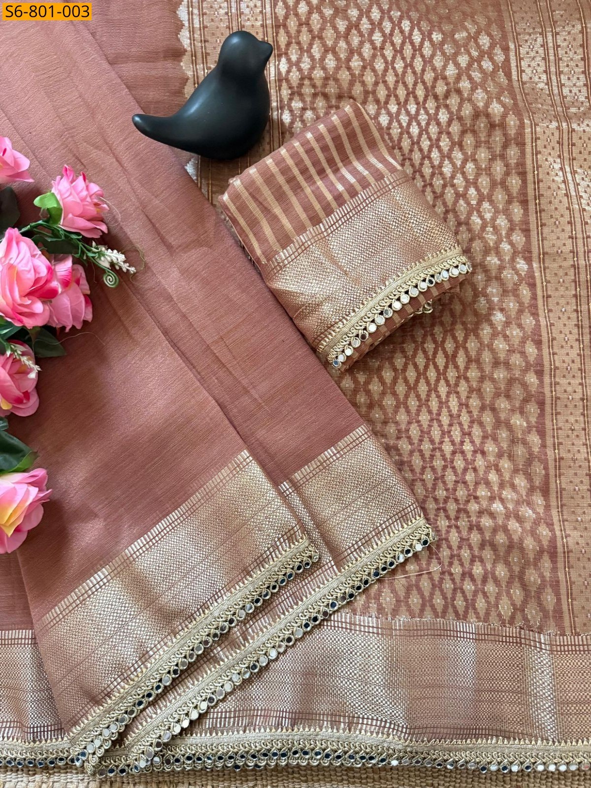 Onion Fancy Tussar Silk Saree