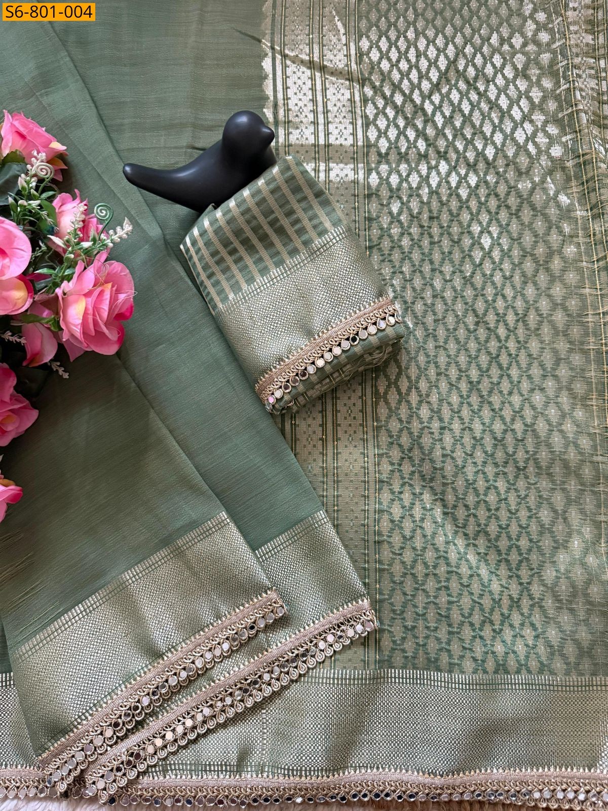 Green Fancy Tussar Silk Saree
