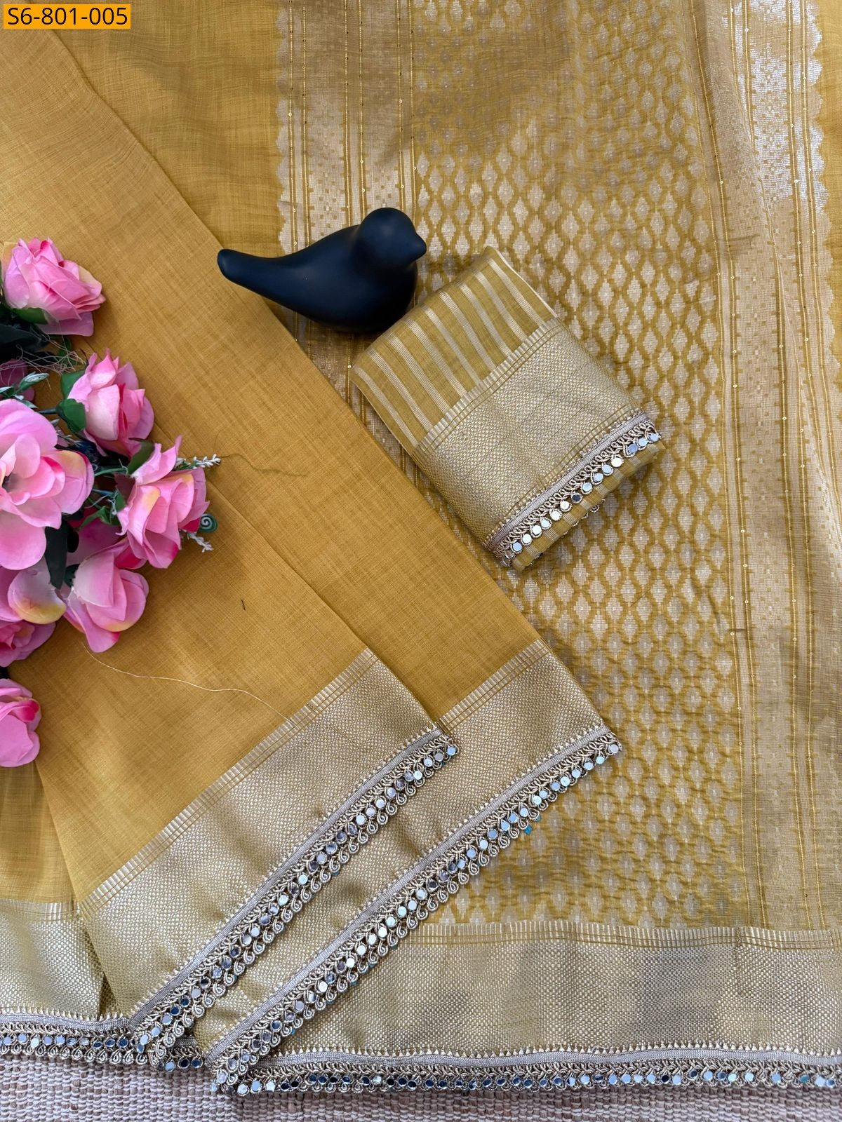 Yellow Fancy Tussar Silk Saree