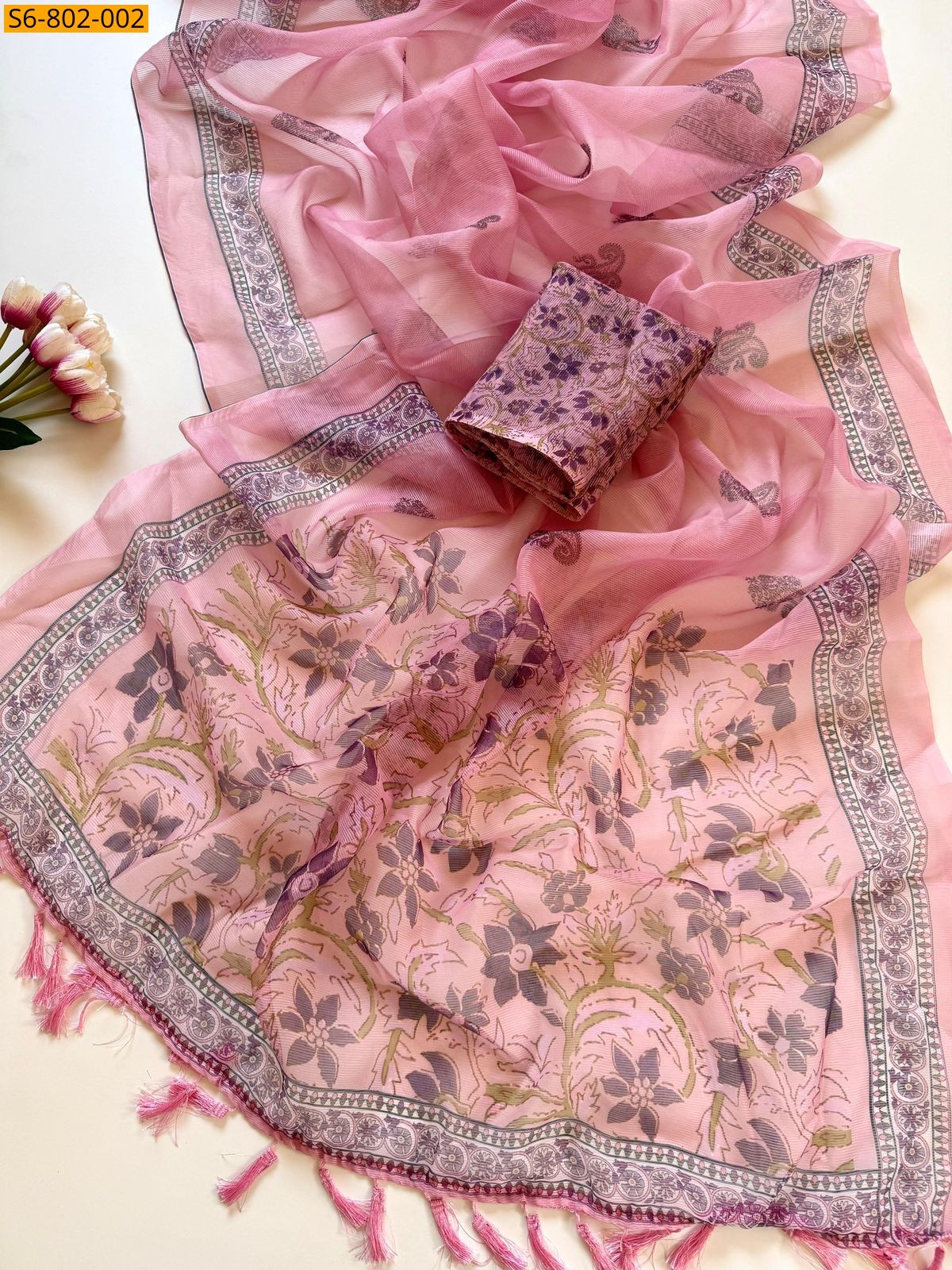 Pink Fancy Cotton mix Saree