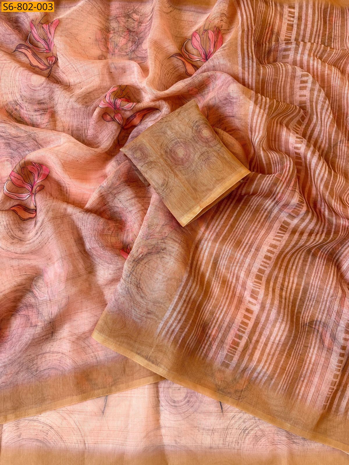 Peach Fancy Cotton mix Saree