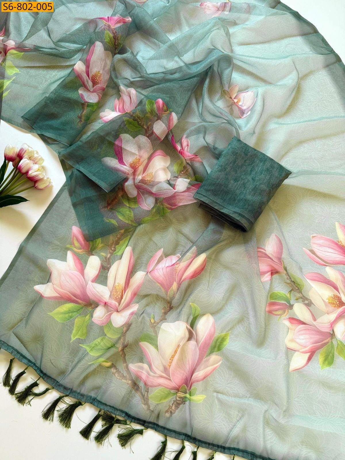 Green Fancy Cotton mix Saree